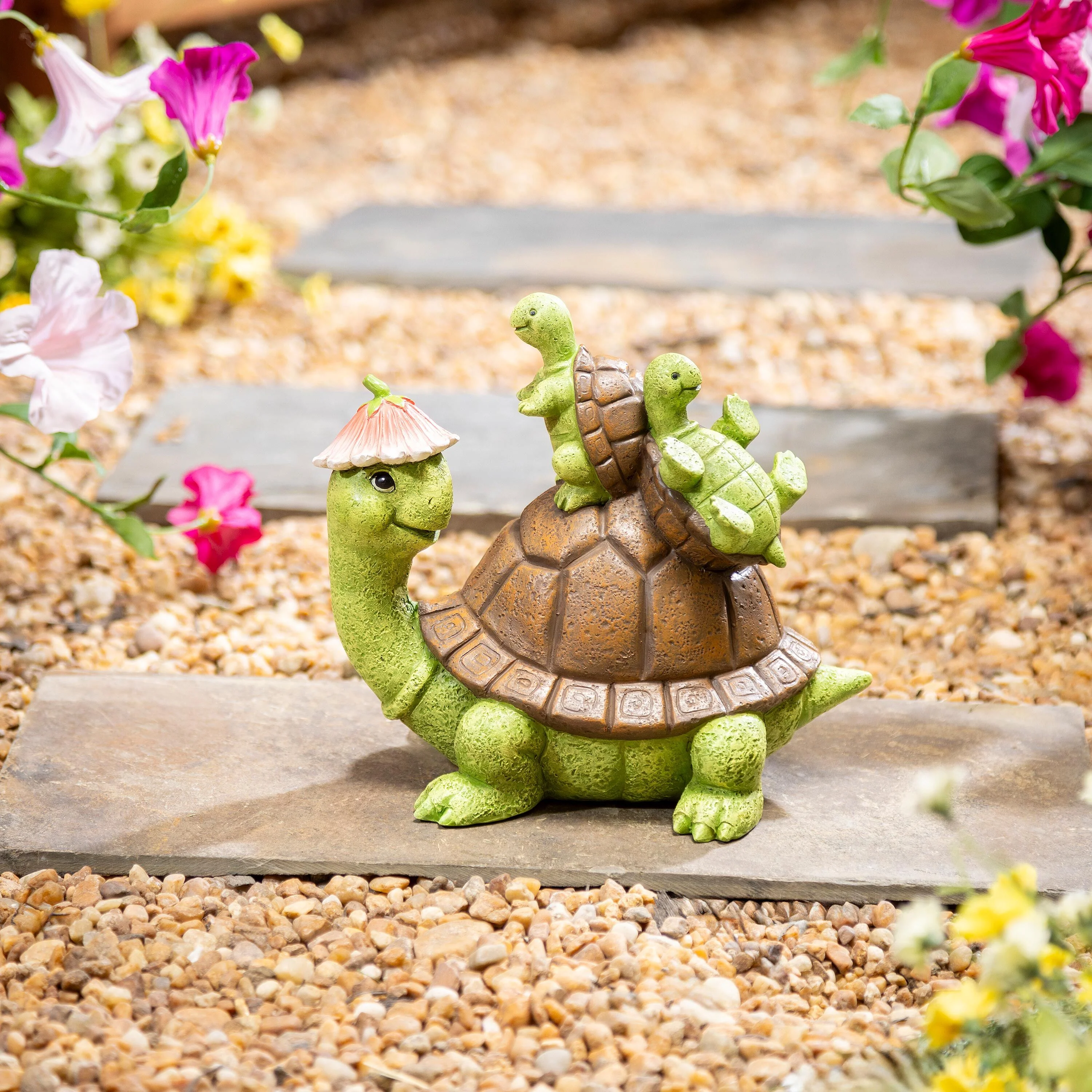 Turtle With Kids Garden Statue, 7"H