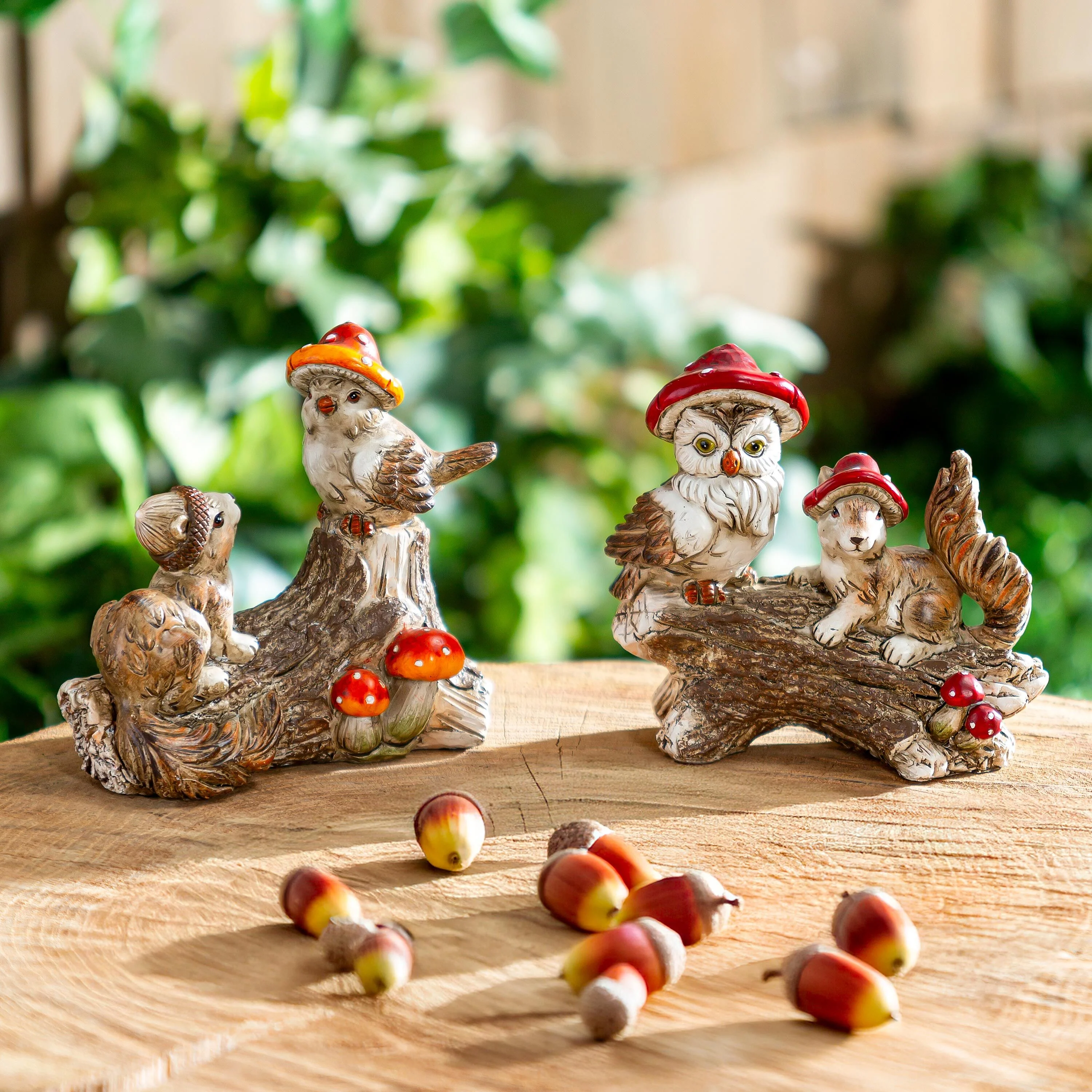 Resin Mushroom Animals Statue, 5"H