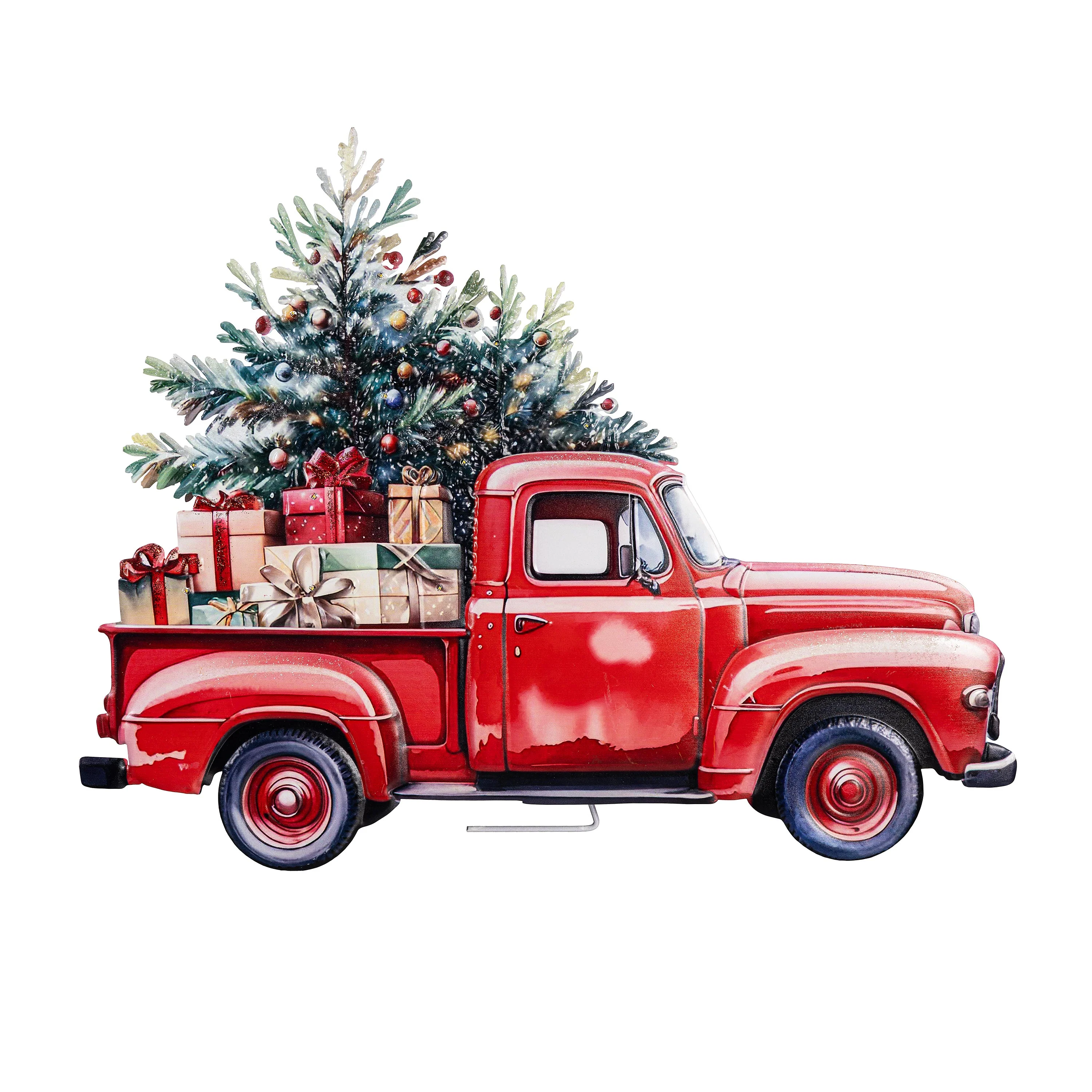 Holly Homestead Decorative Garden Accent, LED Metal Porch Leaner, Red Truck, 21" L x 14" H - Image 4