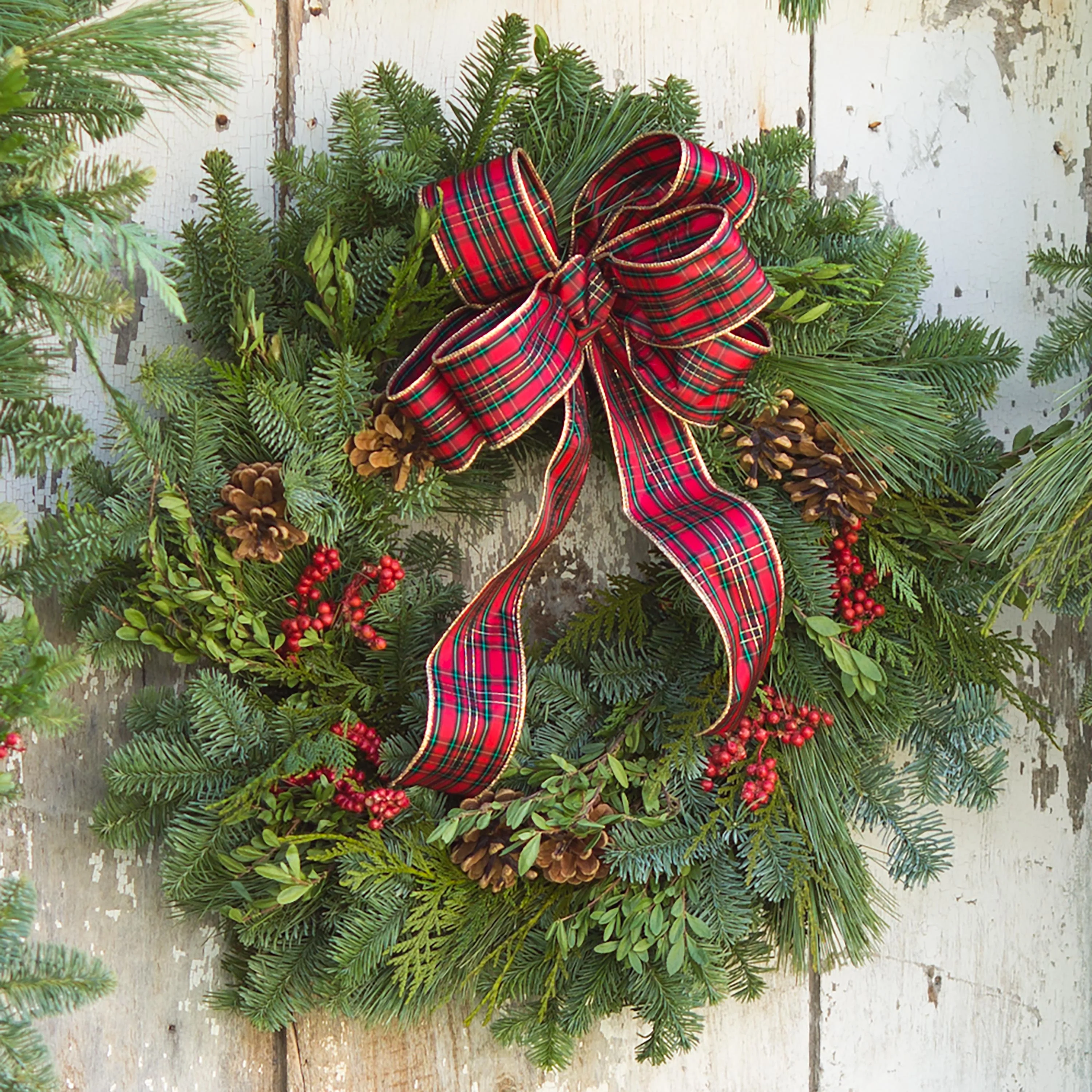 Holiday Woodland Evergreens 30"Wreath With Bow