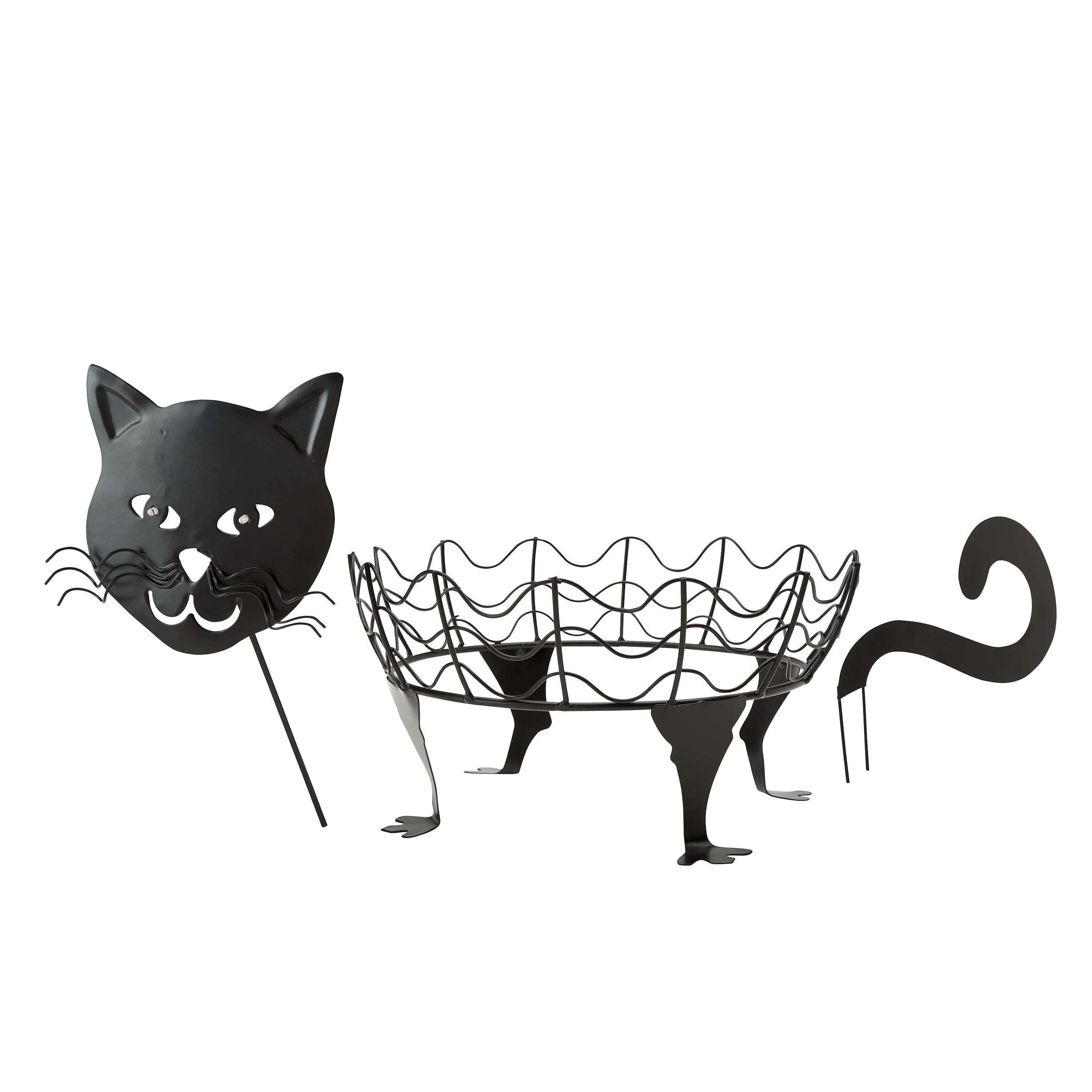 Halloween Cat Pumpkin Holders with Green LED Eyes, Set of 2 - Image 4