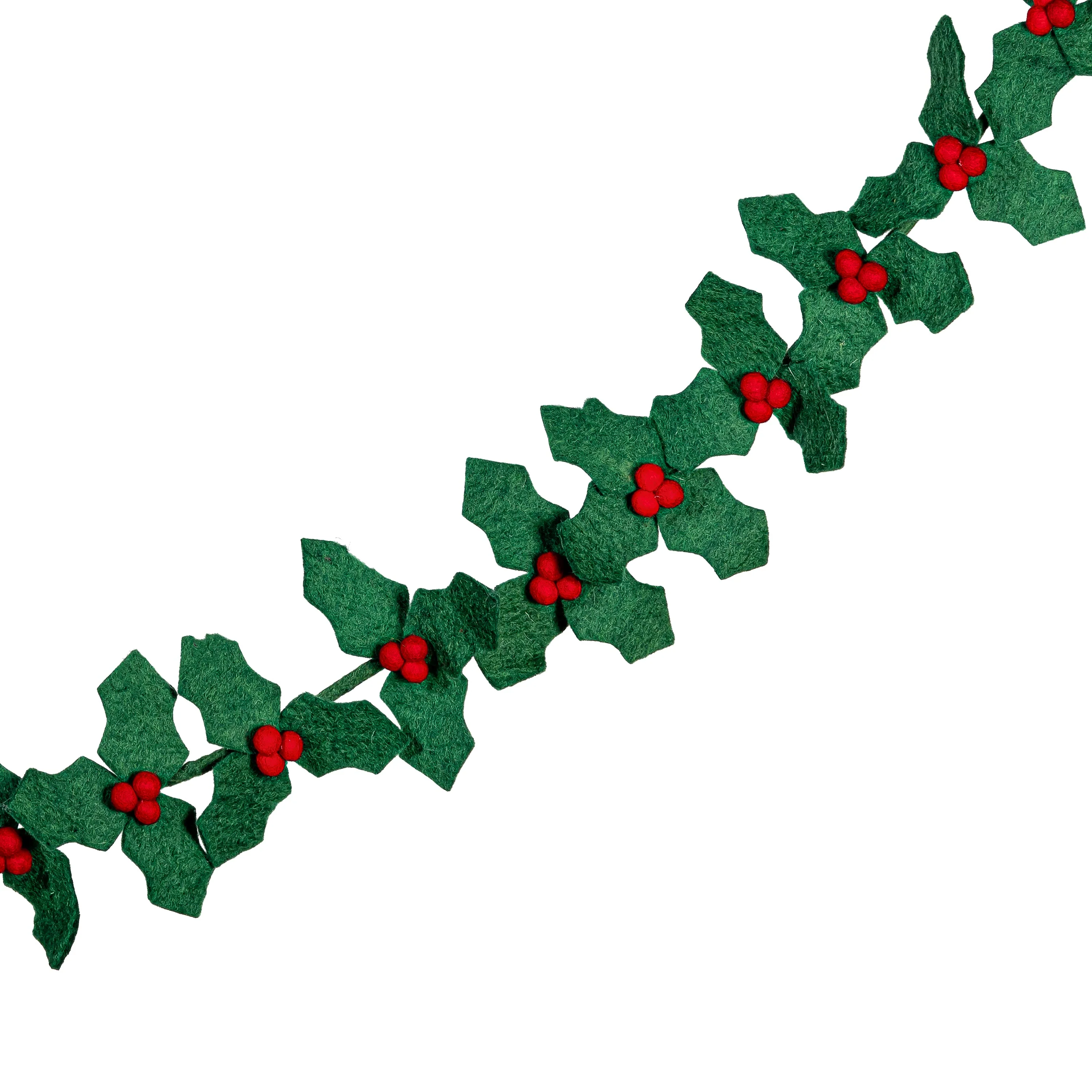 Holiday Poinsettia Garland Holly and Berries Fabric, 75"L - Image 2