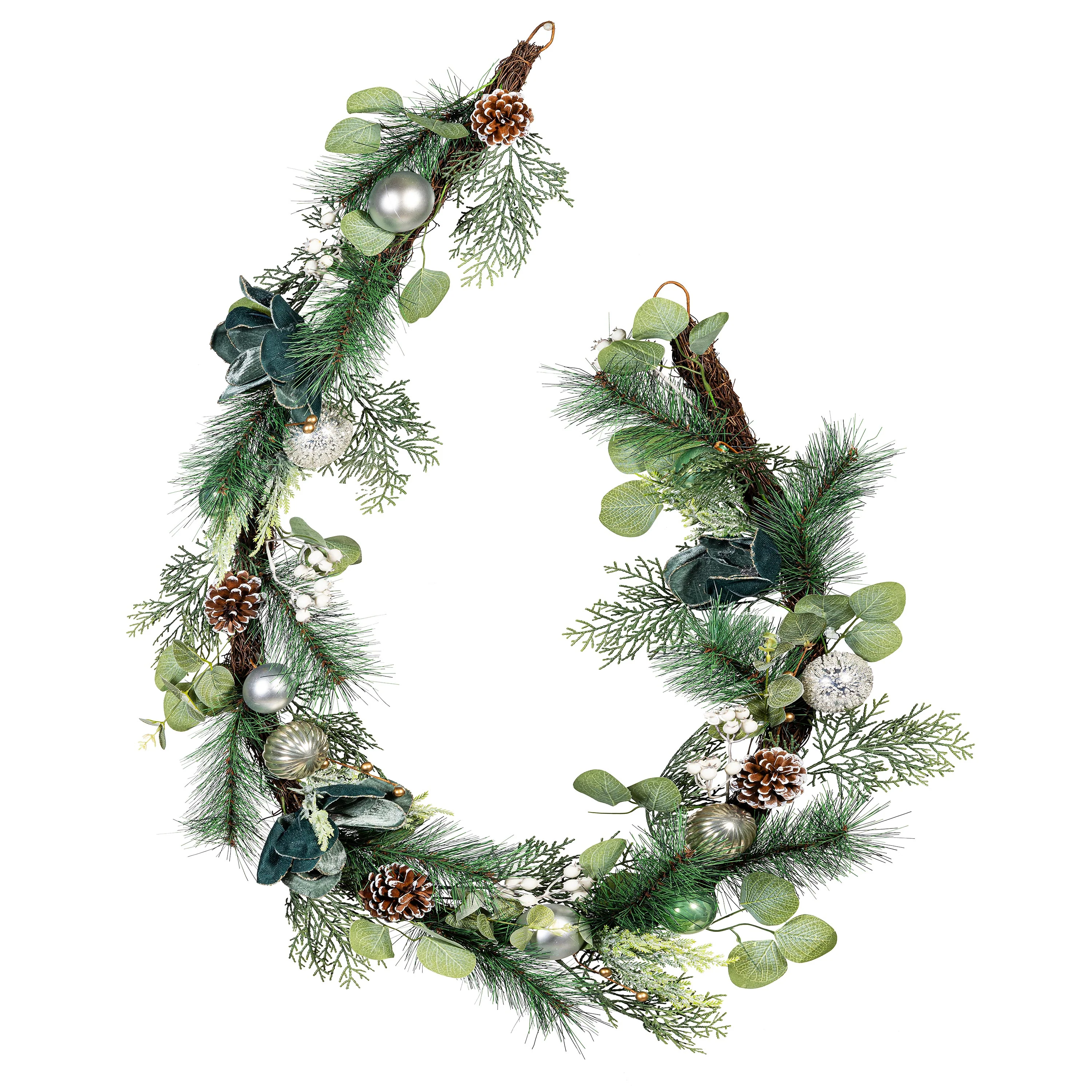 Shades of Emerald Garland Artificial with Ornaments, 72"H - Image 2