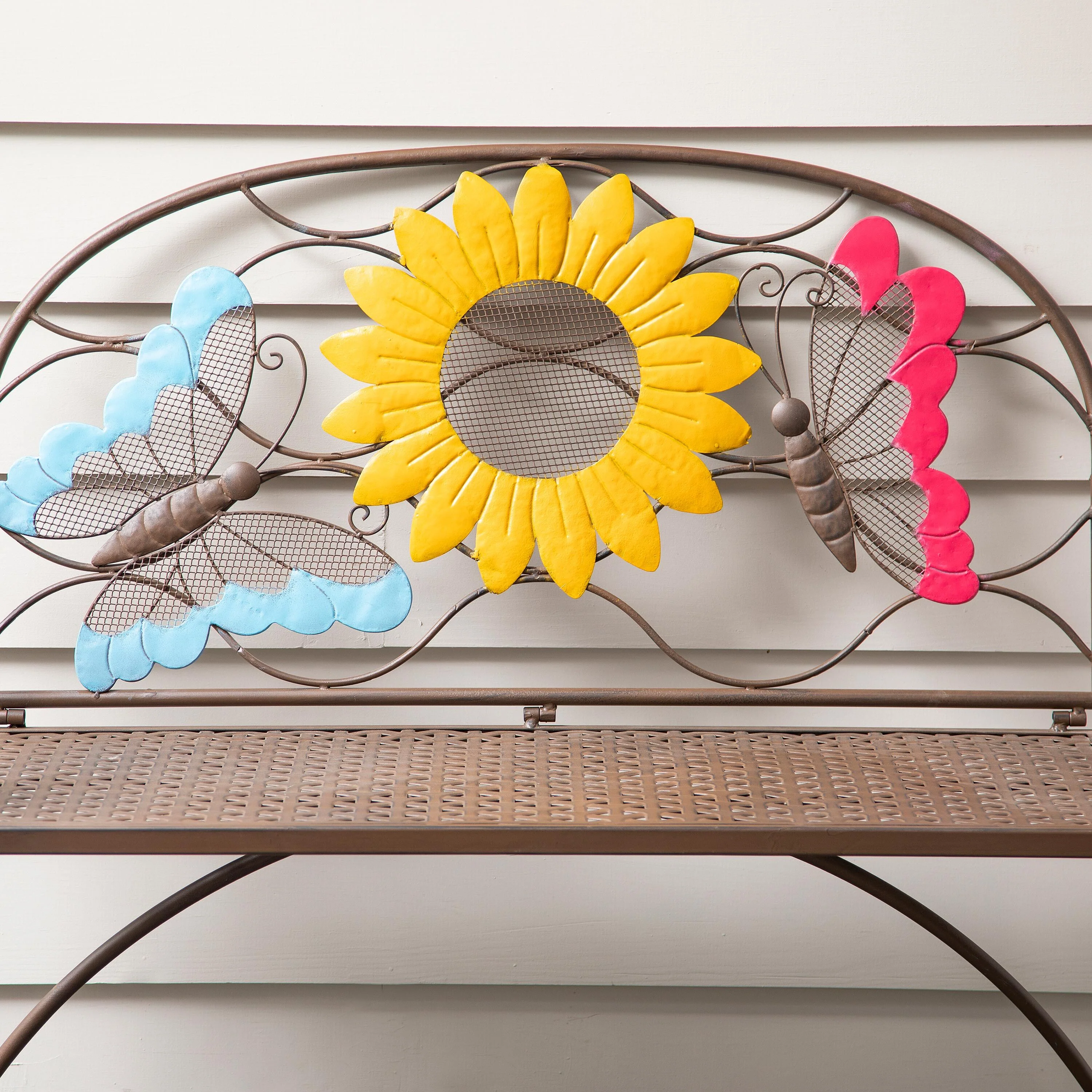 Sunflower with Butterflies Metal Outdoor Bench - Image 2