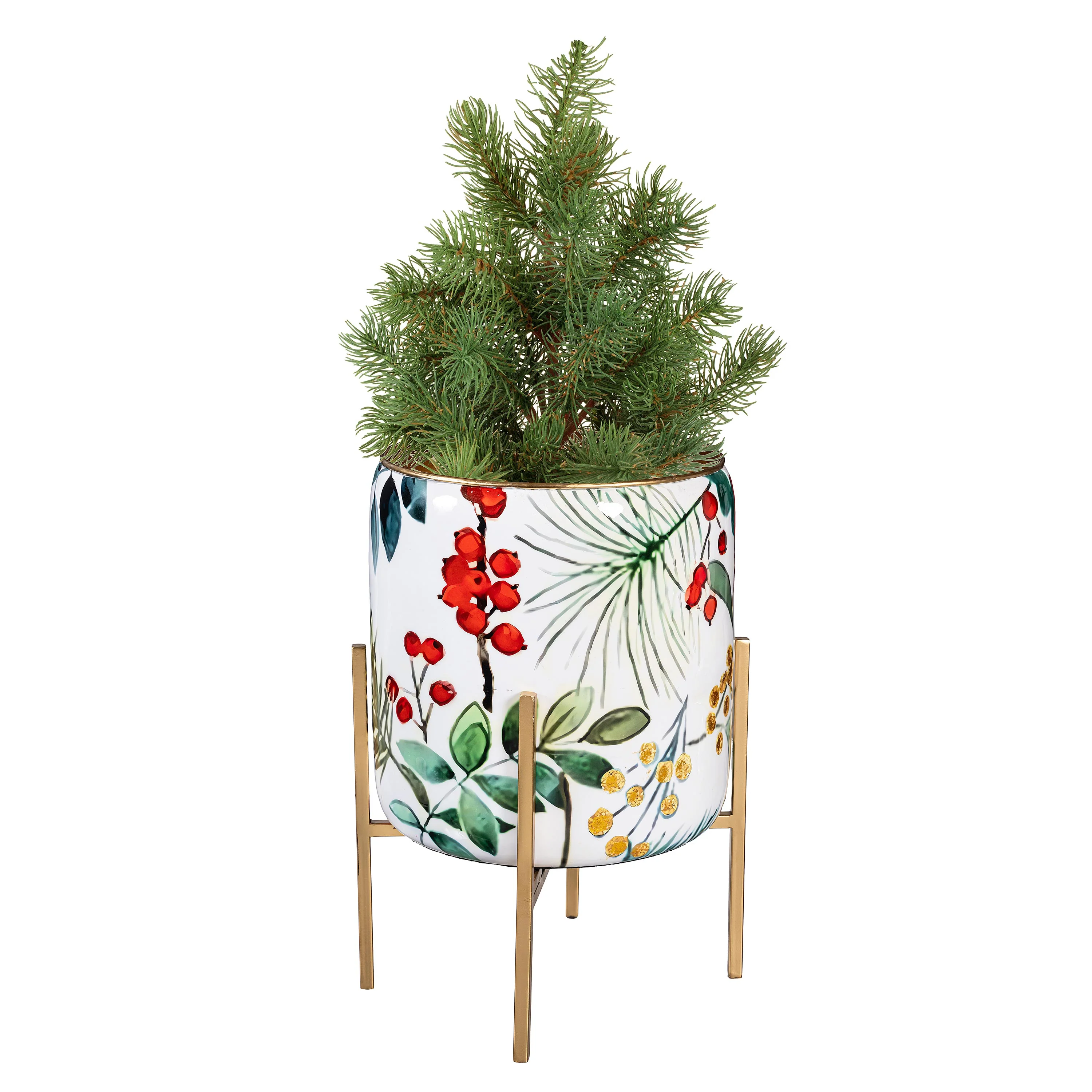 VivaStyle Planter, Printed Metal Planter with Legs, Festive Foliage, 18.7"H - Image 3