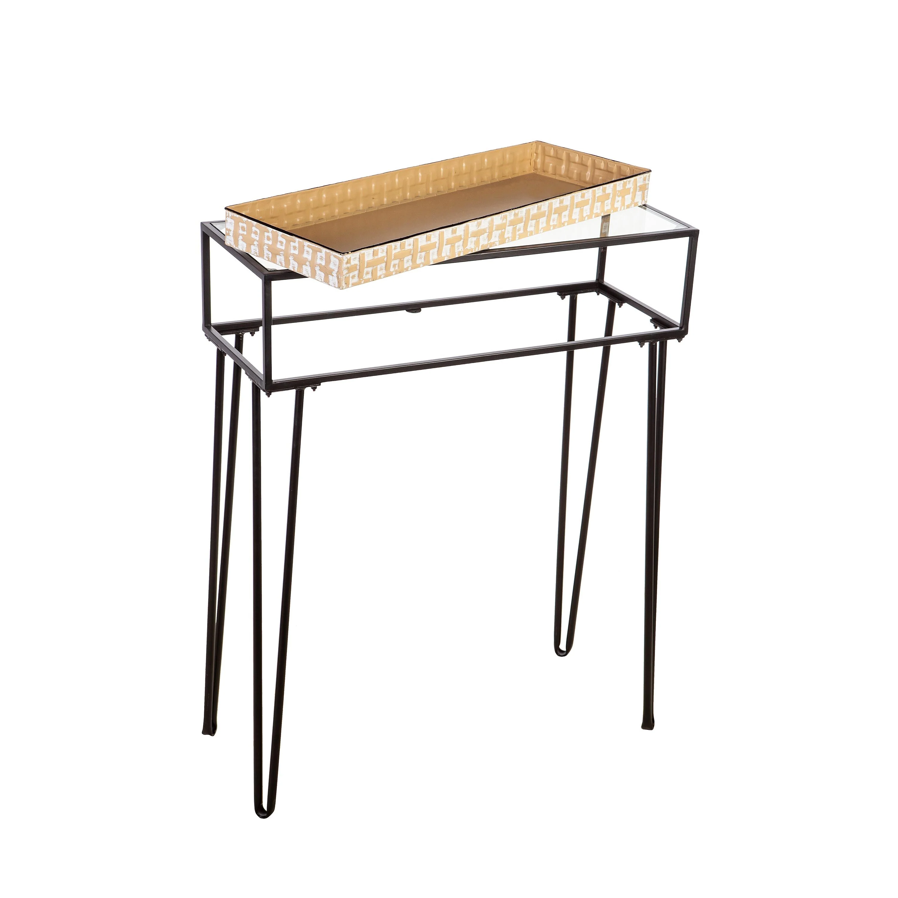 Metal Table with Glass Top and Gold Metal Planter Dish - Image 3