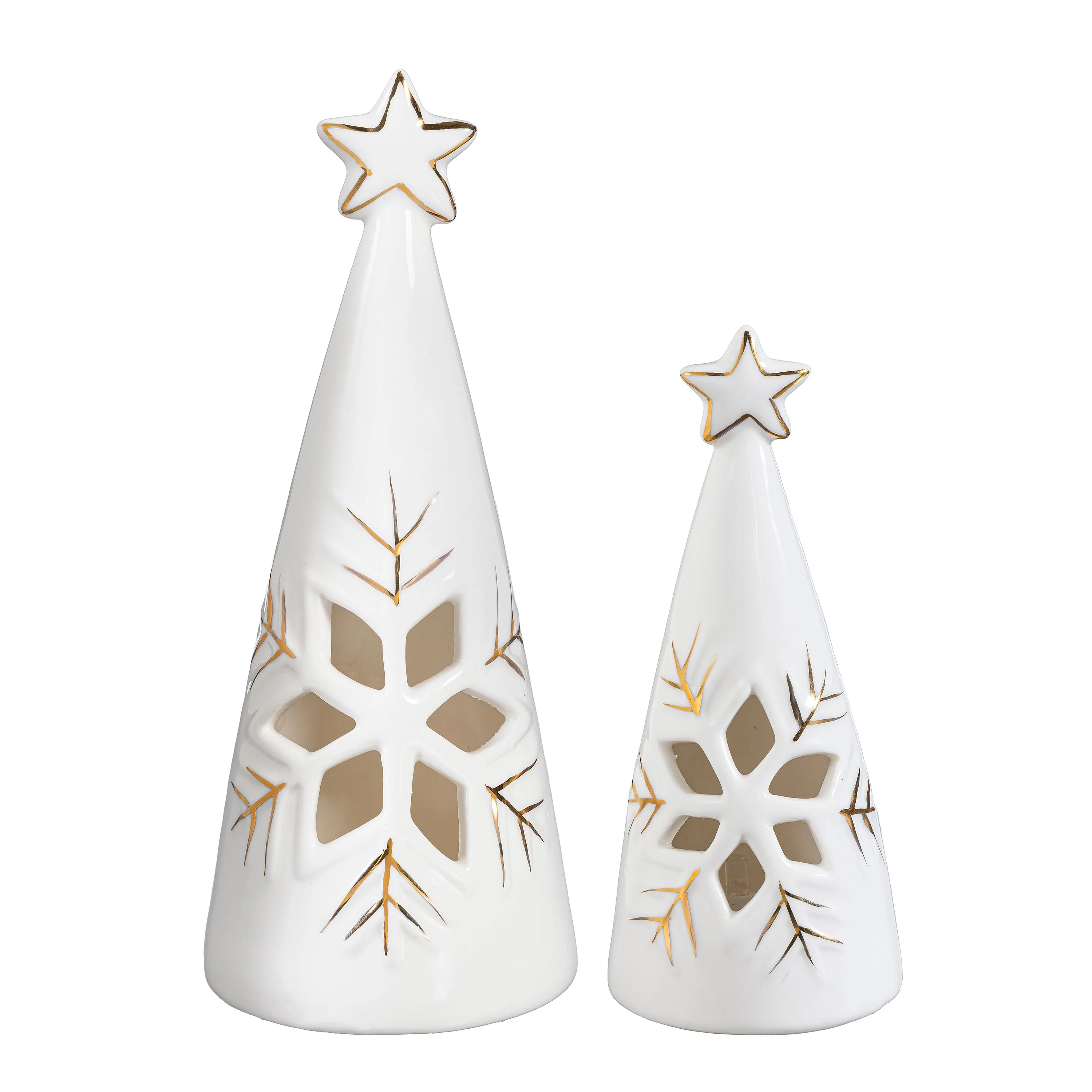 Season to Sparkle LED Table Decor Ceramic Christmas Tree with Snowflake Cut Out, Set of 2 - Image 2