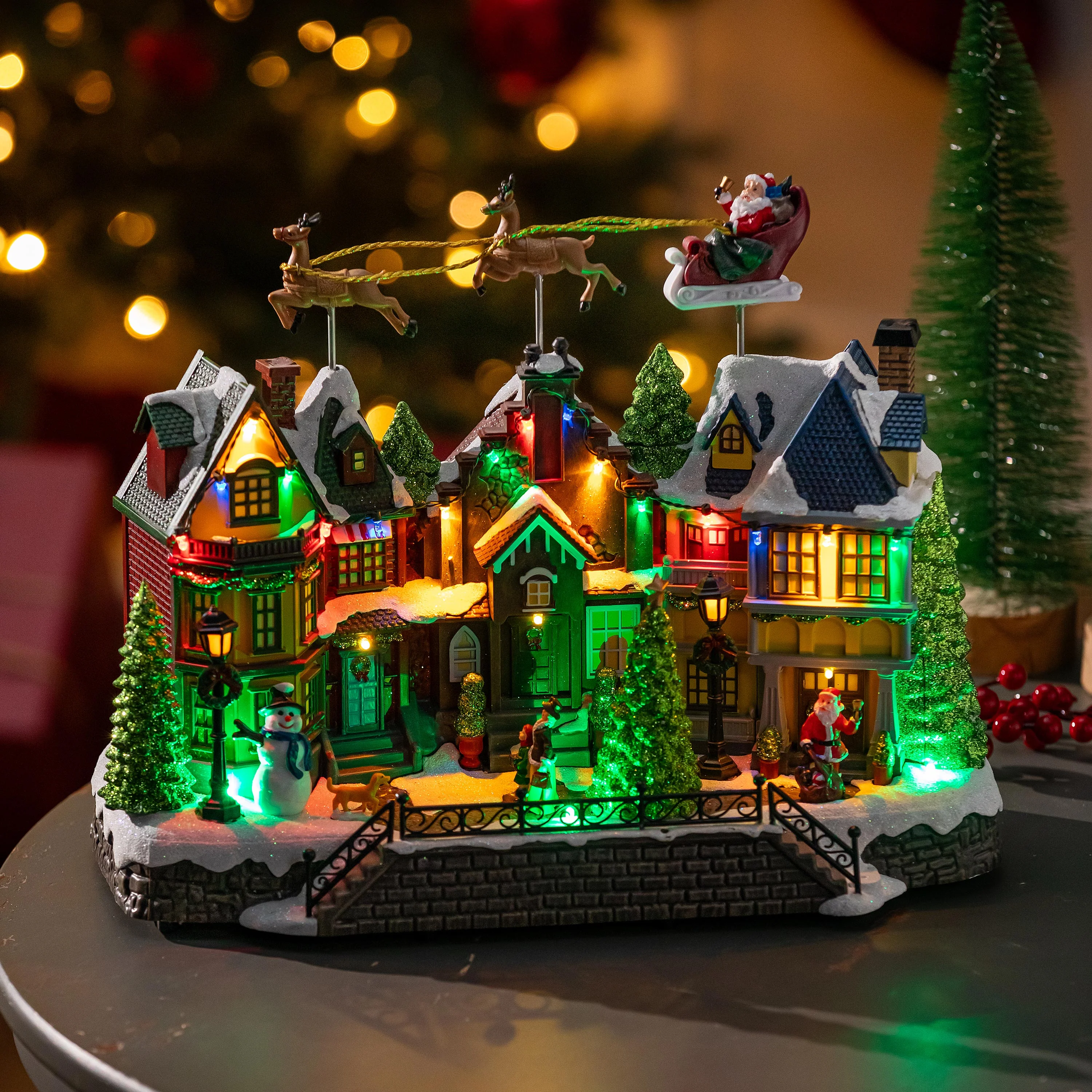 Heartfelt Cheer LED Table Decor Plastic Christmas Town Color Changing, Motion, and Music, 16"L