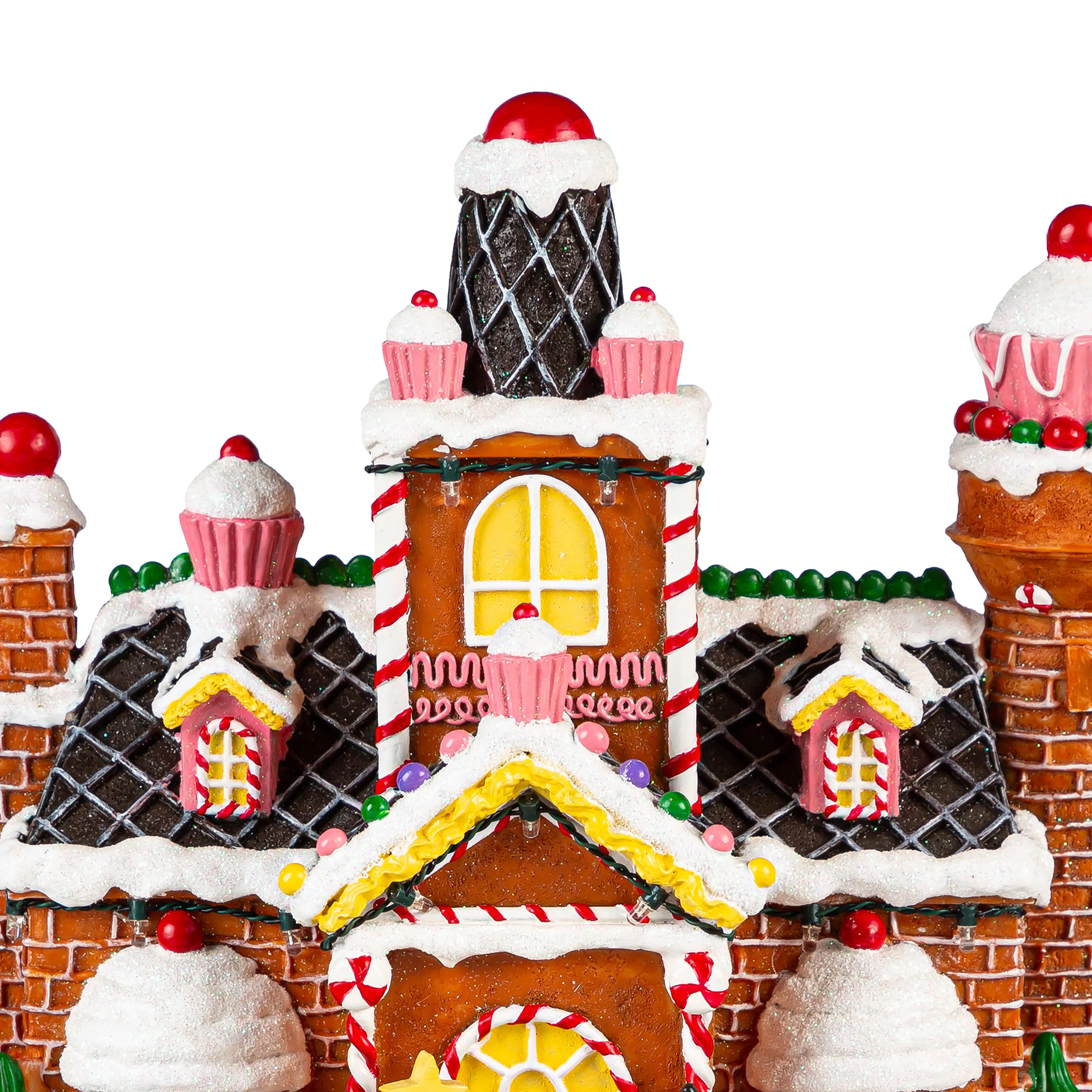 Sugar & Stripes Bright LED Table Decor Resin Gingerbread House and Train, Motion and Music, 11.25"H - Image 6