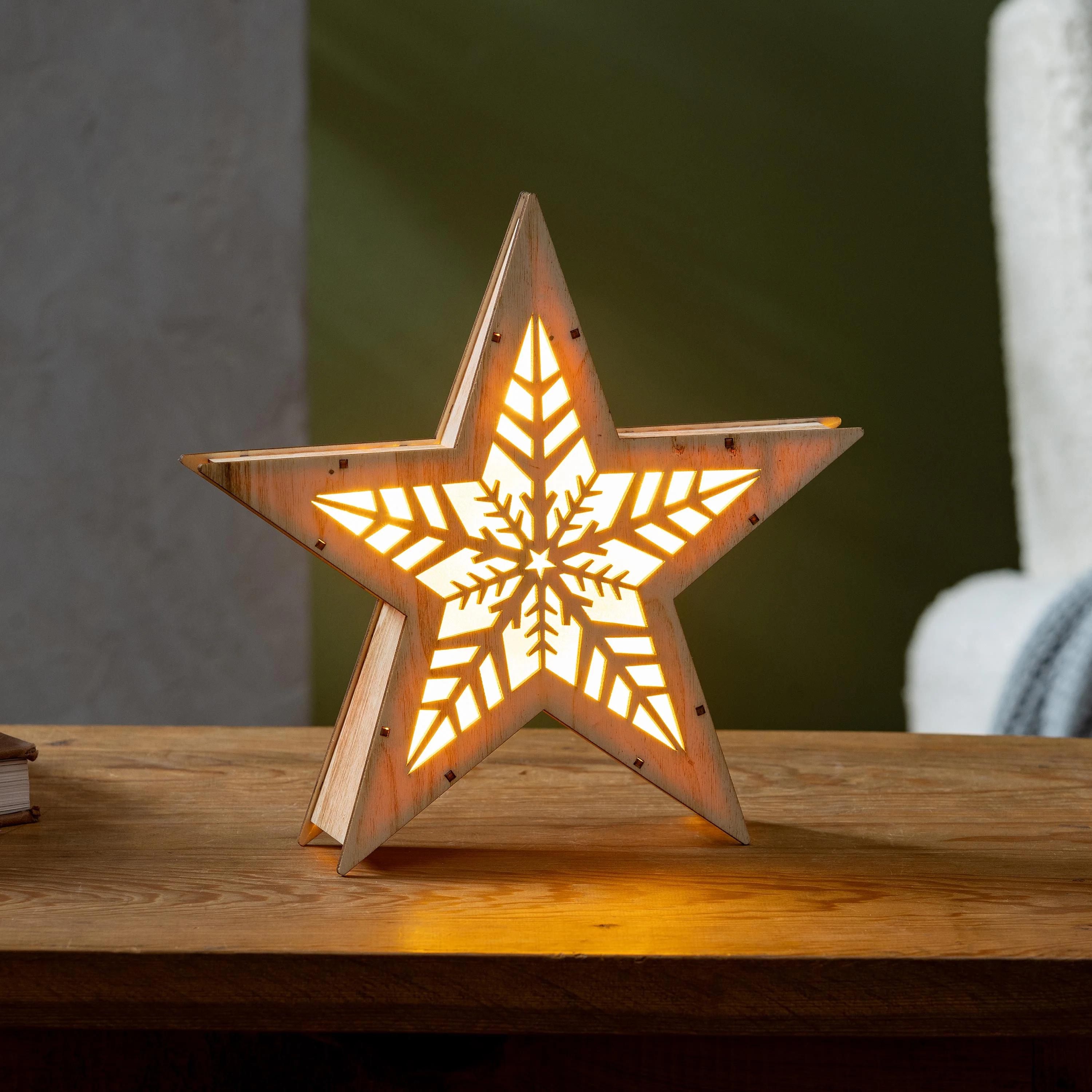 VivaStyle LED Table Decor, LED Wood Table Decor, Star, 10.4"H