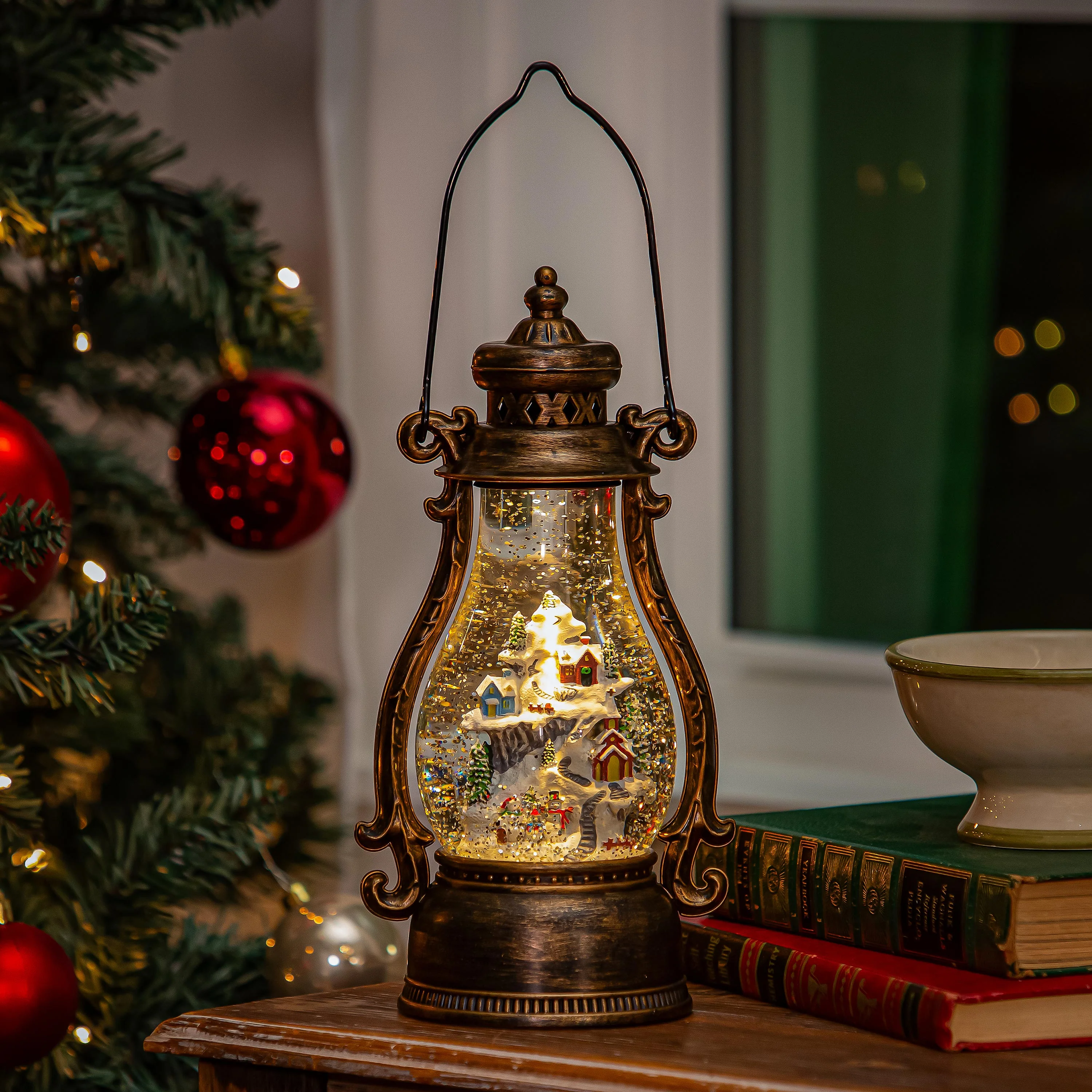 Hearfelt Cheer LED Table Decor Holiday Scene Plastic Water Lantern, 11.25"H