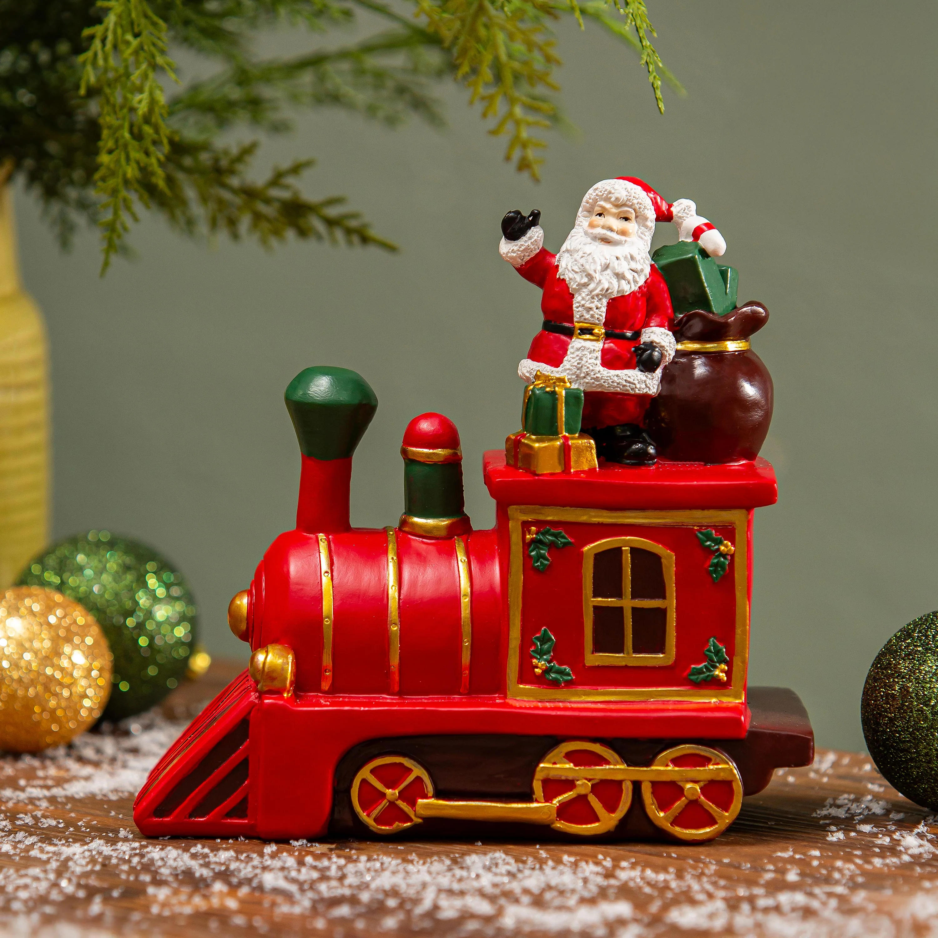 Heartfelt Cheer Table Décor Santa on Train Resin, 7.5"H