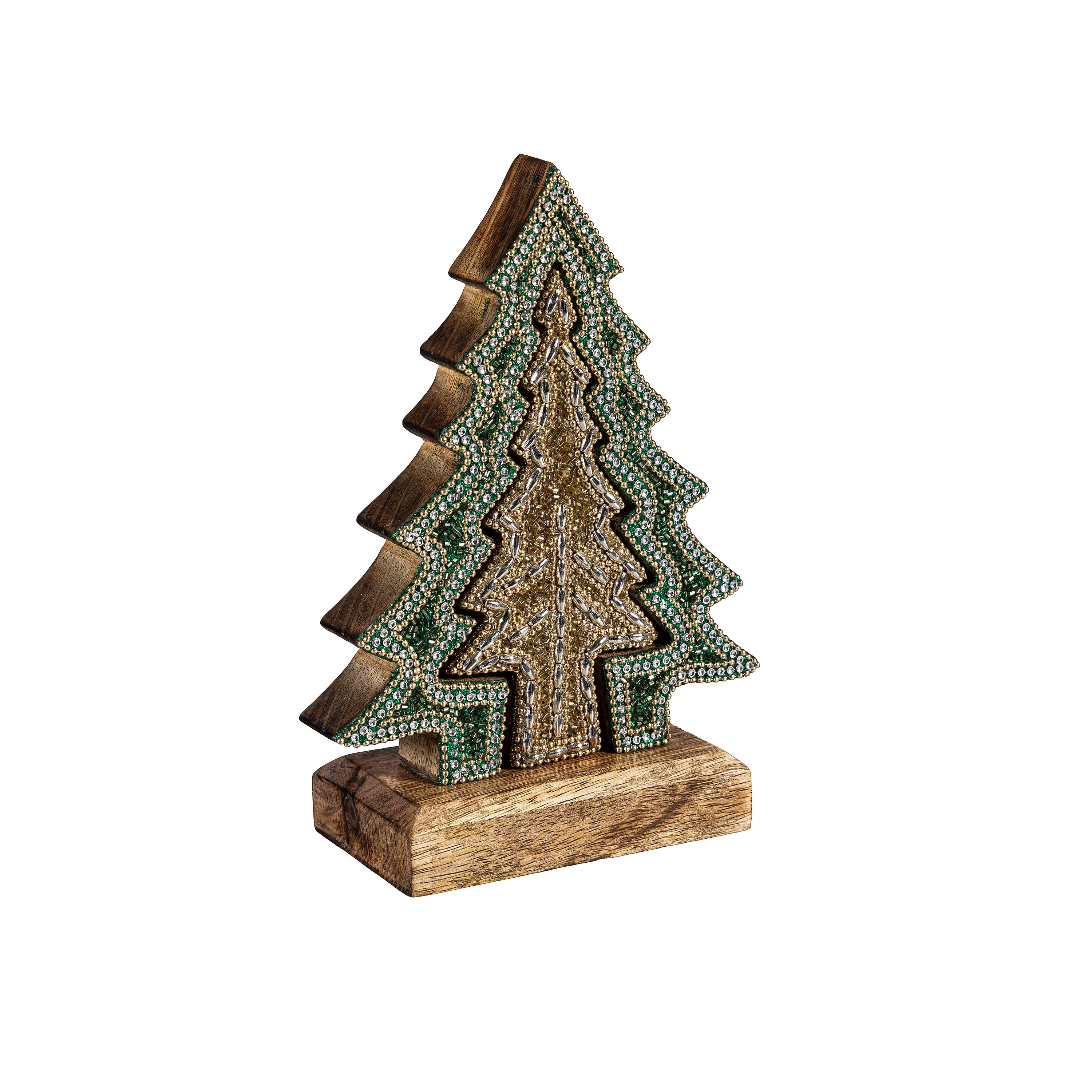 Shades of Emerald Table Décor Nested Tree with Beading Wood, 8"H - Image 2