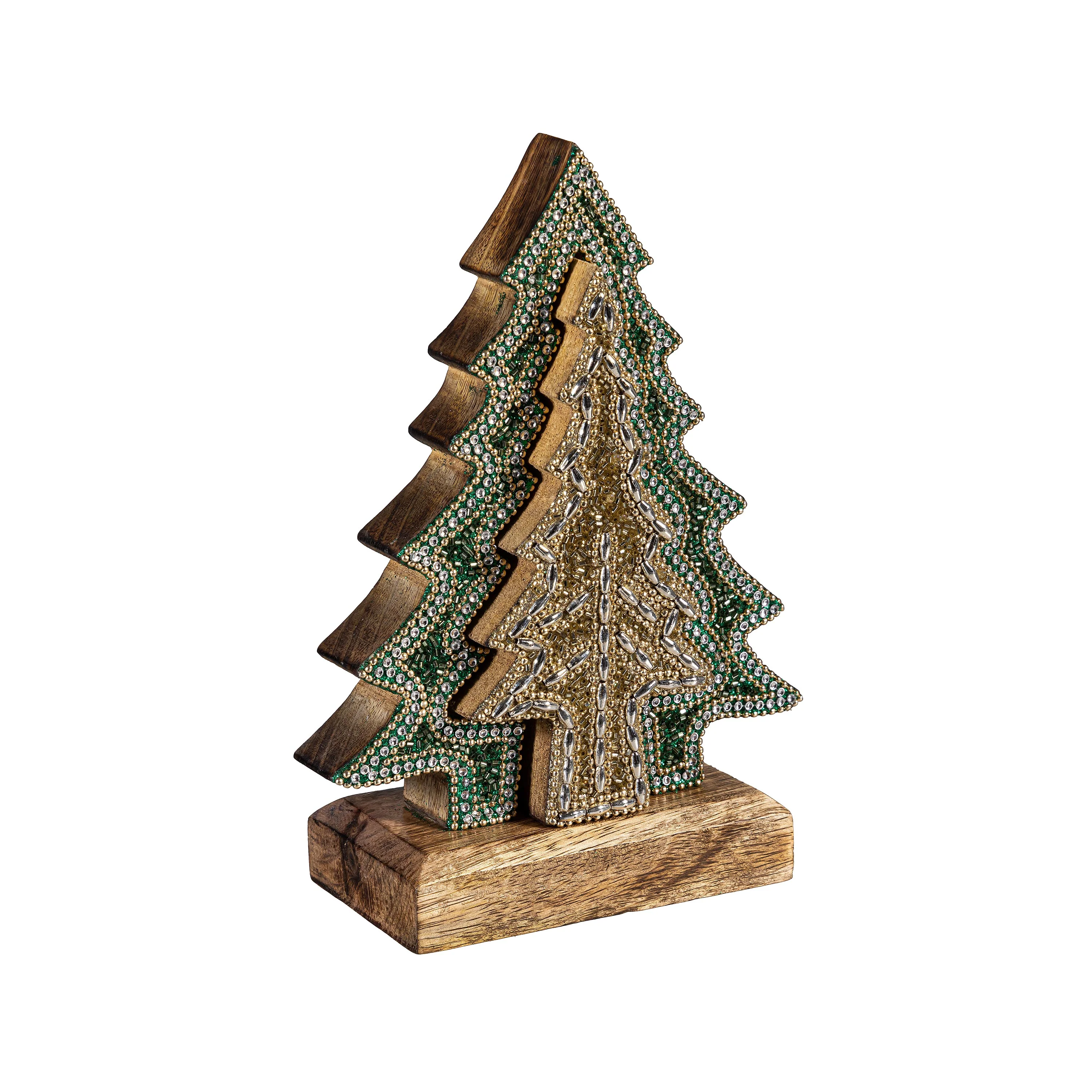 Shades of Emerald Table Décor Nested Tree with Beading Wood, 8"H - Image 3