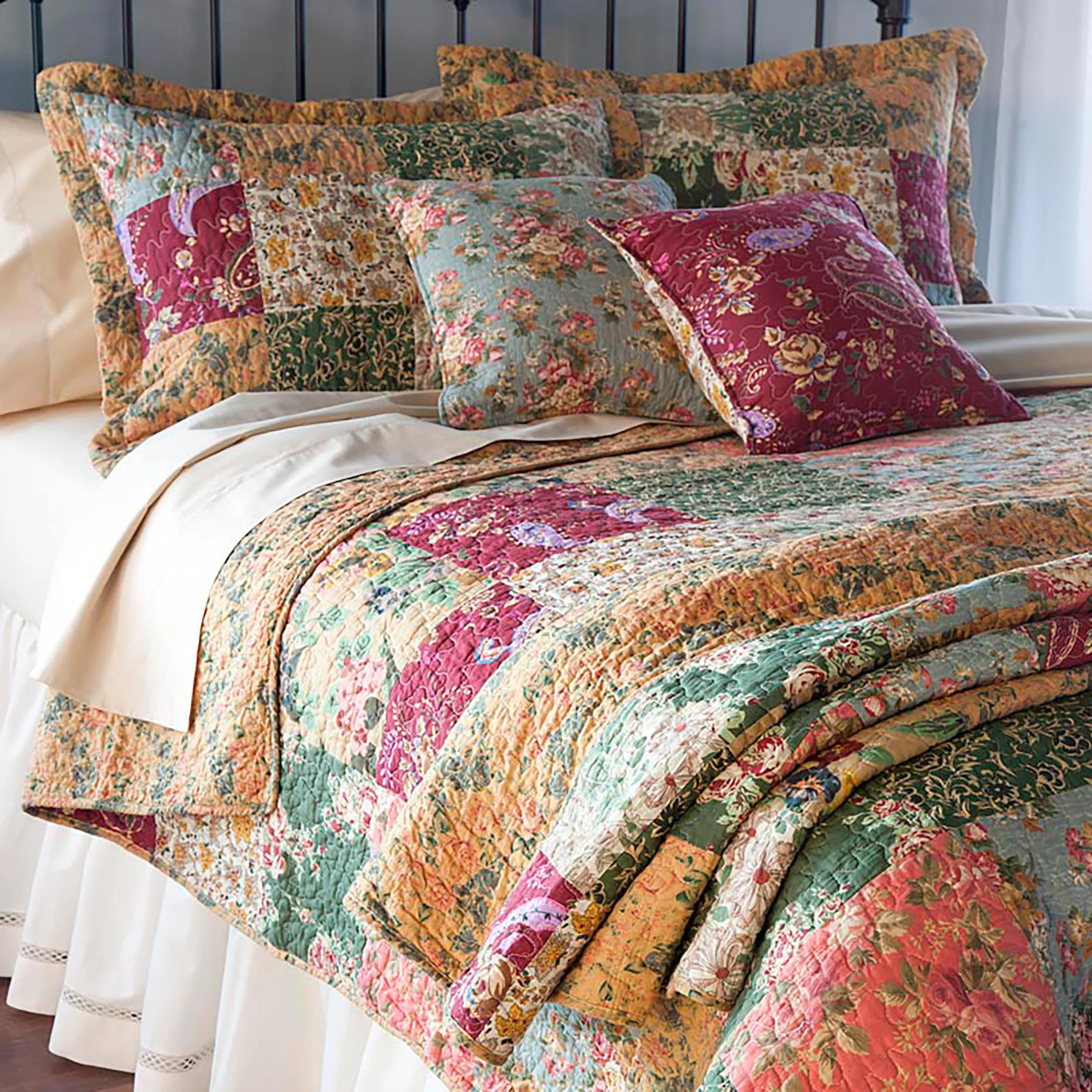 Cotton Floral Paisley Patchwork Quilted Throw