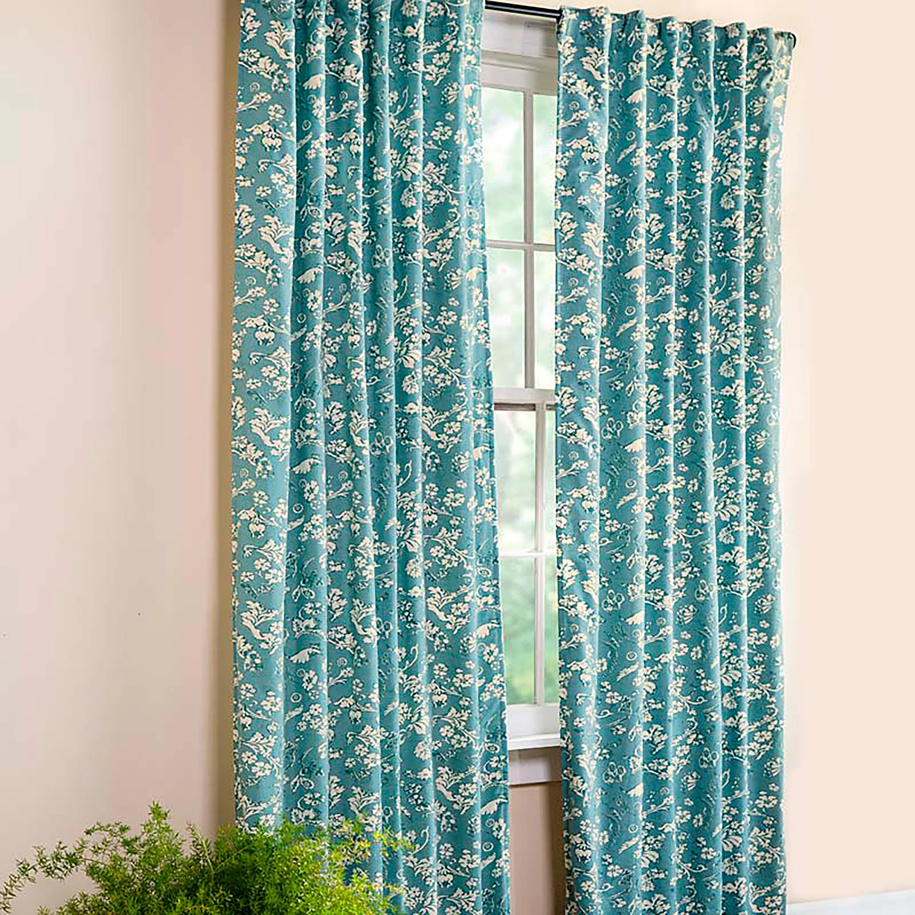 Floral Damask Rod-Pocket Homespun Insulated Curtain Panel, 84"W x 84"L
