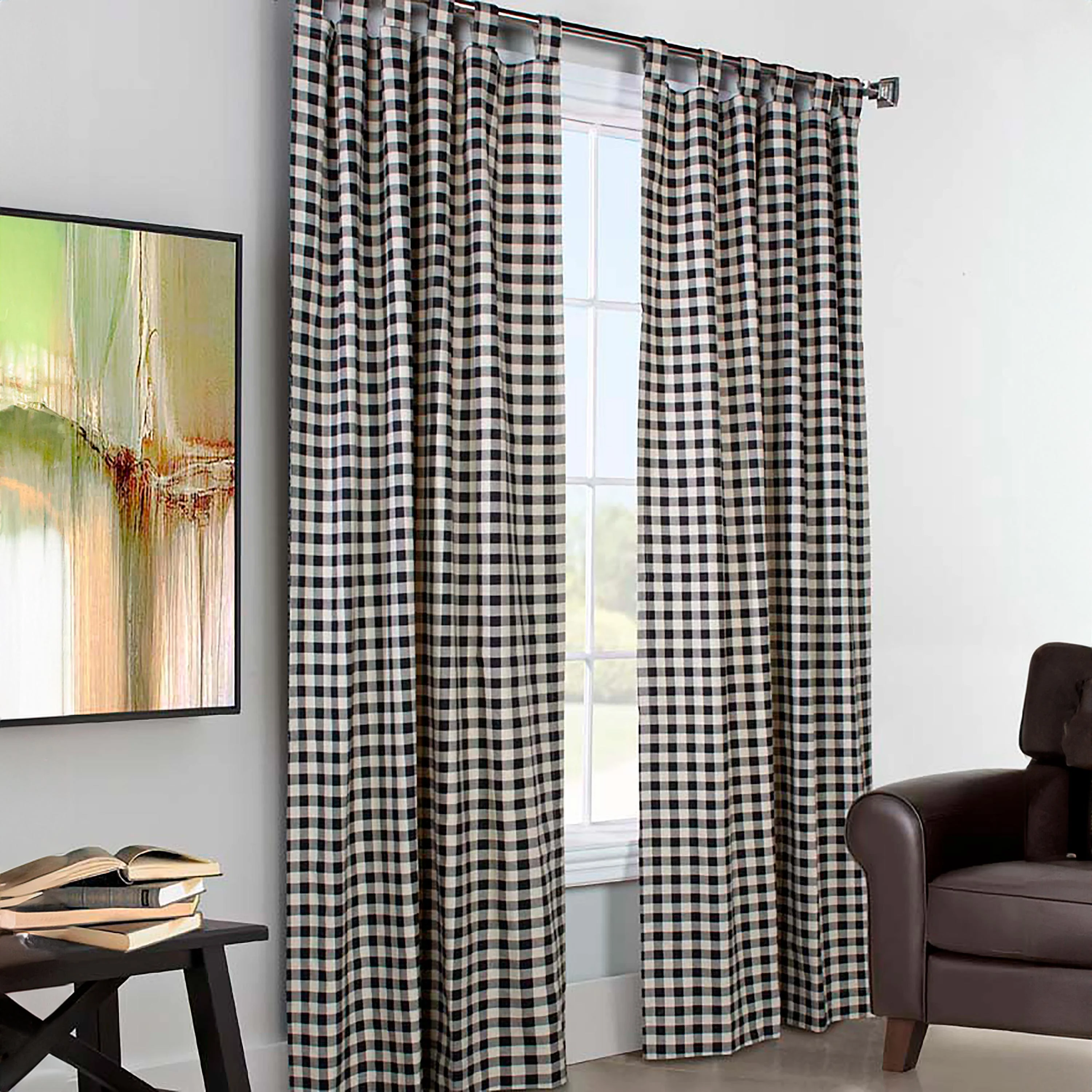 Thermalogic Check Tab-Top Curtain Pair, 72"L x 80"W - Image 2