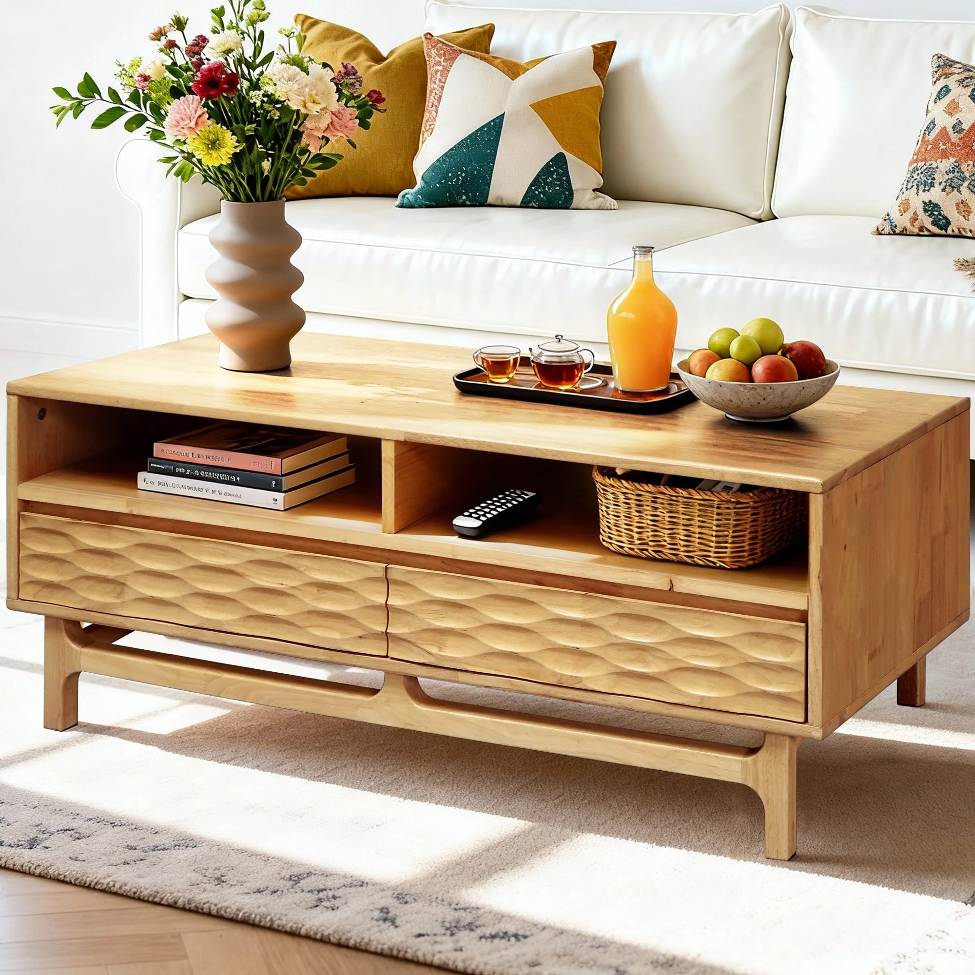 Acacia Elara 47.2” Rectangular Coffee Table with Drawers & Open Storage - Image 17