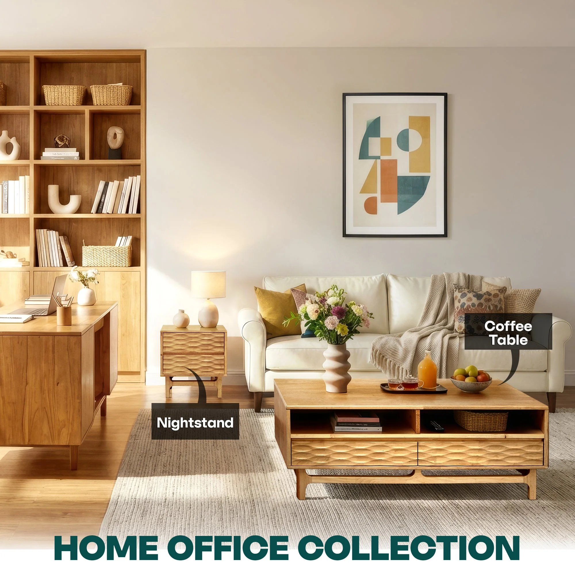 Acacia Elara 47.2” Rectangular Coffee Table with Drawers & Open Storage - Image 22