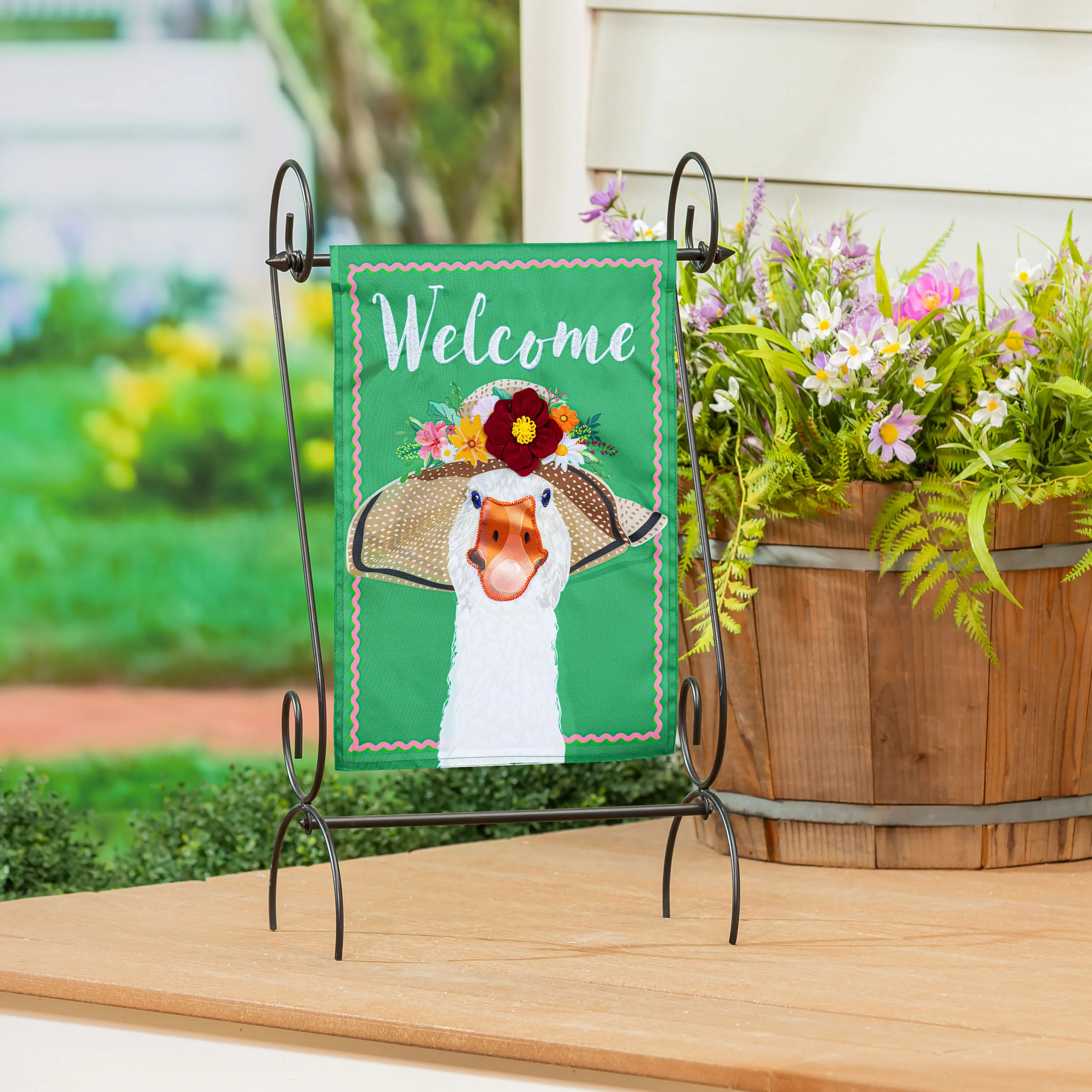 Flowery Goose Applique Garden Flag - Image 2