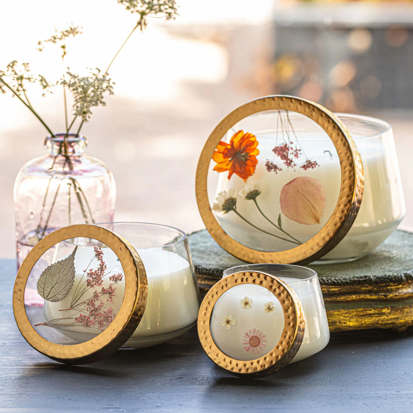 Apricot Rose Large Pressed Floral Candle - Image 4