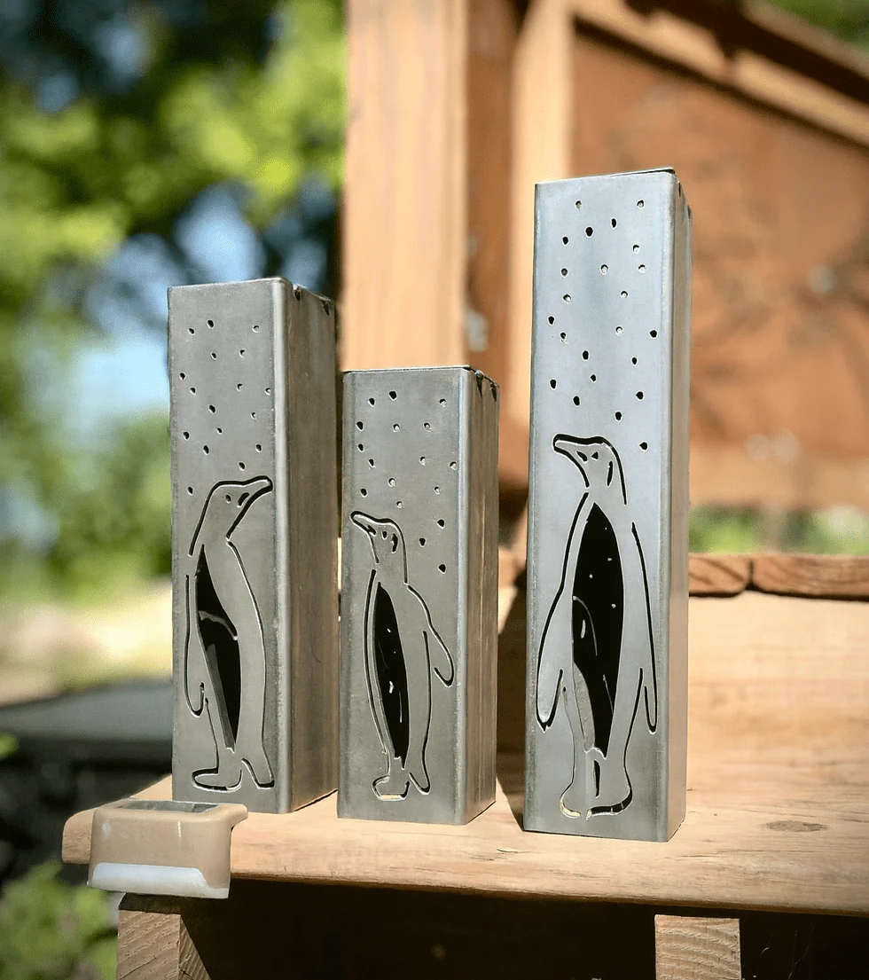 Arctic Glow Luminary Pillars w/ Solar Cap | Penguins - Image 2