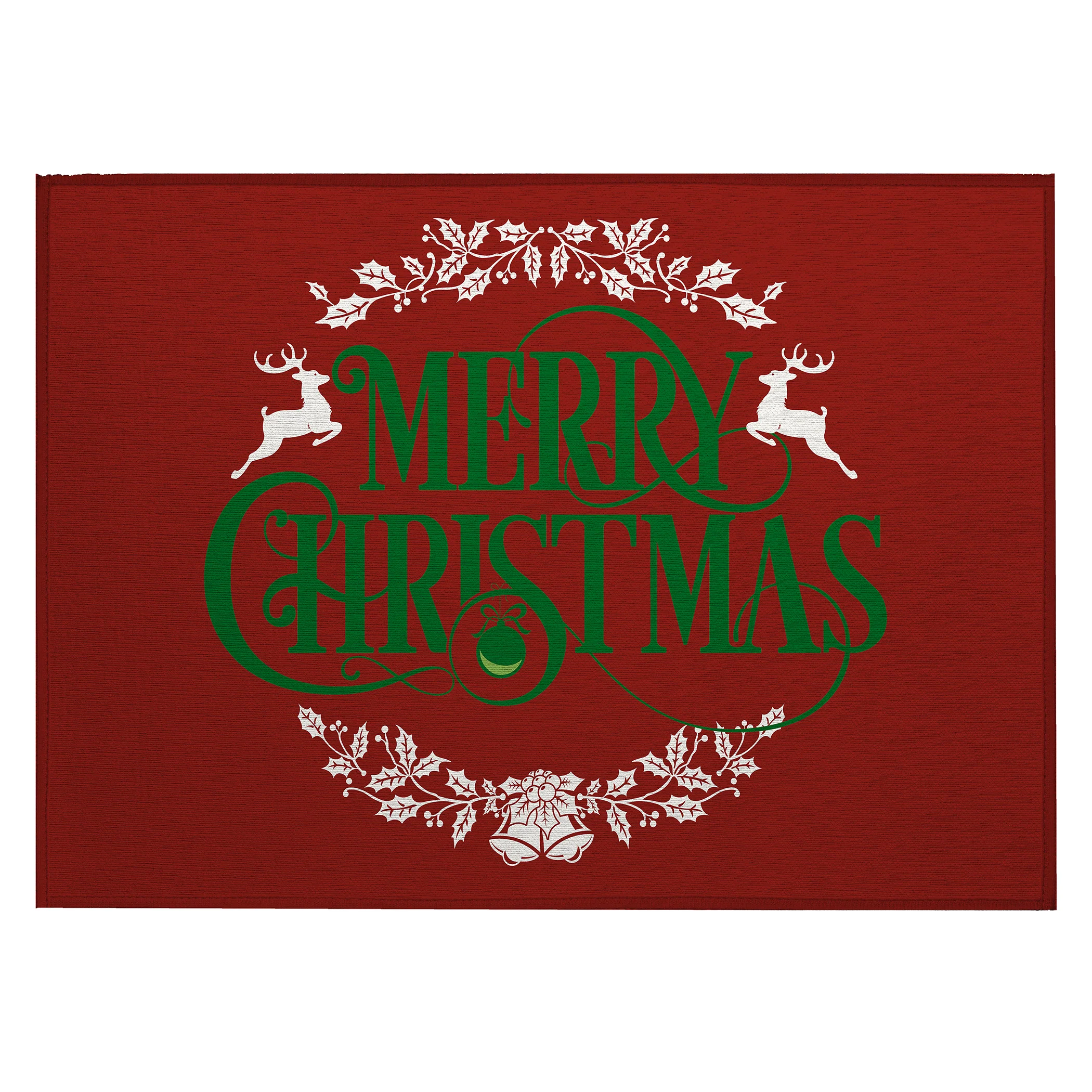 Wonderland Merry Christmas Red Polyester Area Rug - Image 4