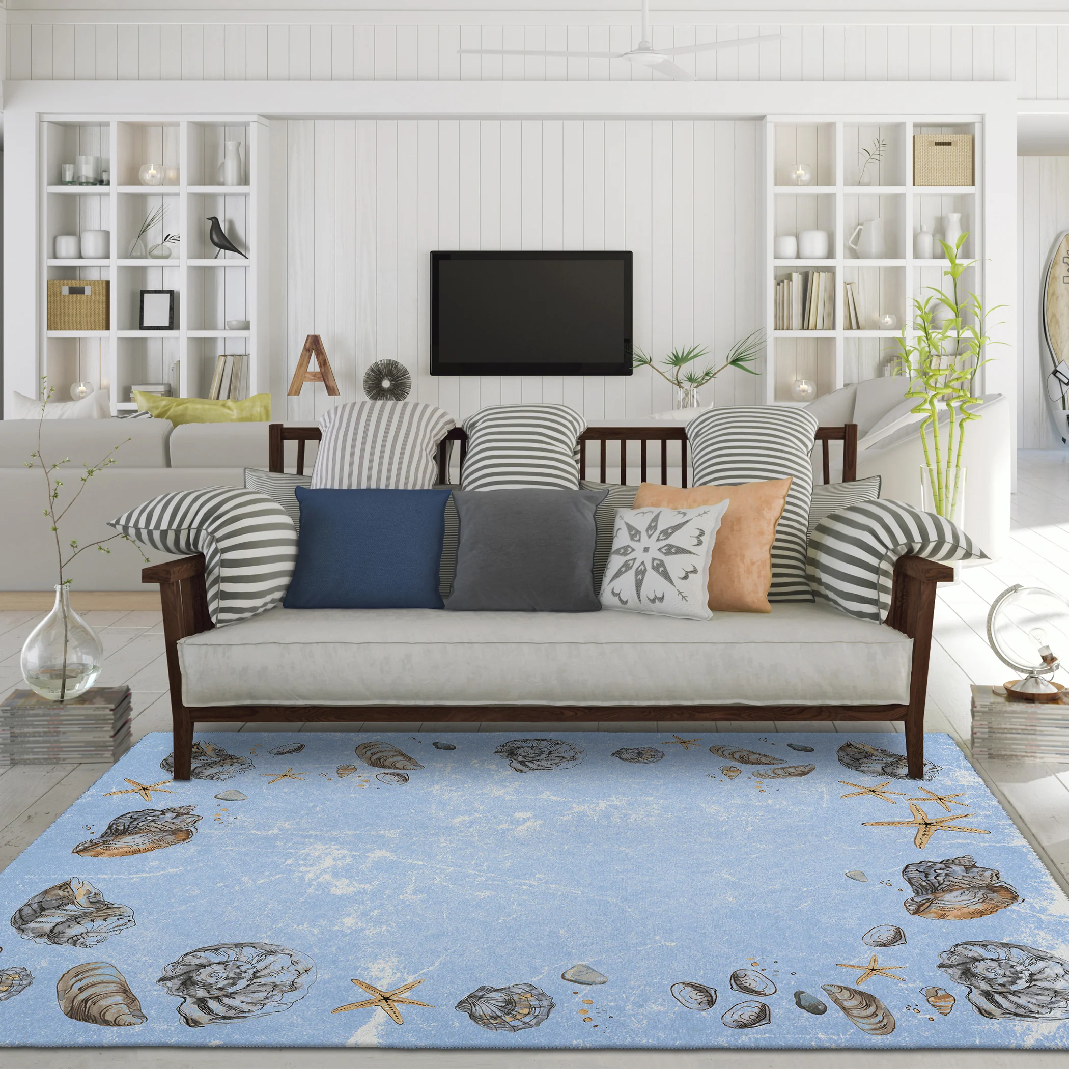 Seabreeze Seashell Polyester Area Rug