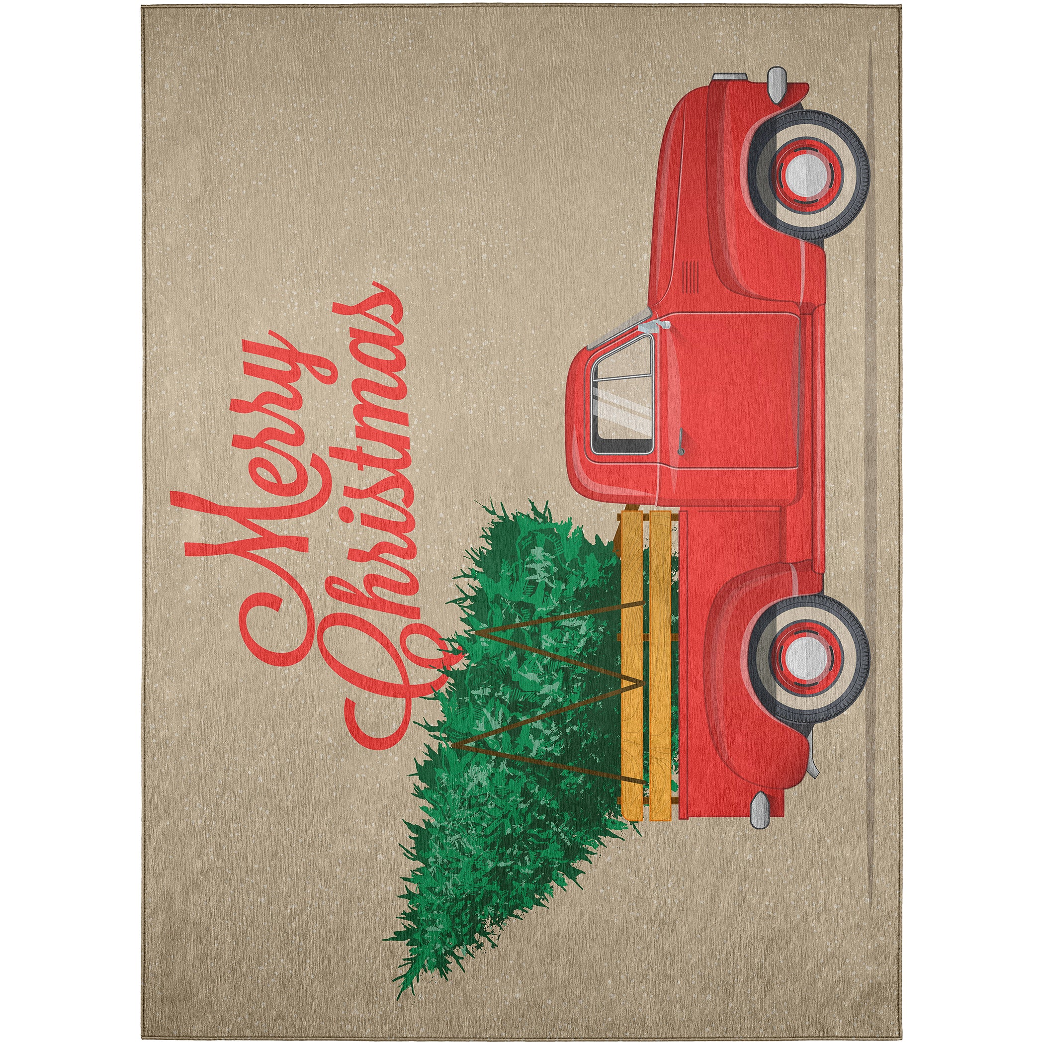 Wonderland Merry Christmas Truck Polyester Area Rug - Image 8