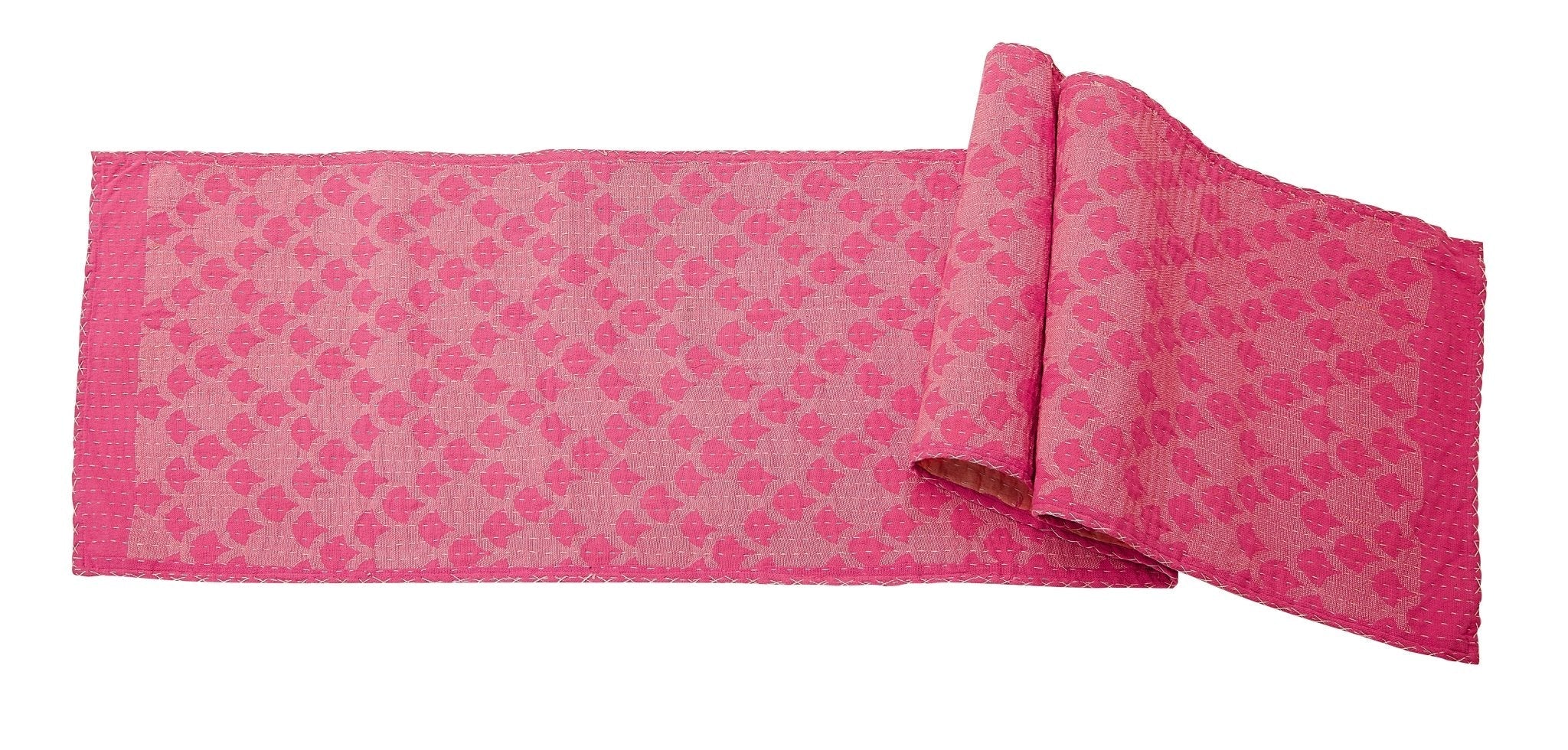 Artisan Hand Loomed Cotton Table Runner - Pink Ginkgo - 18"x96" Arcadia Home - Image 2