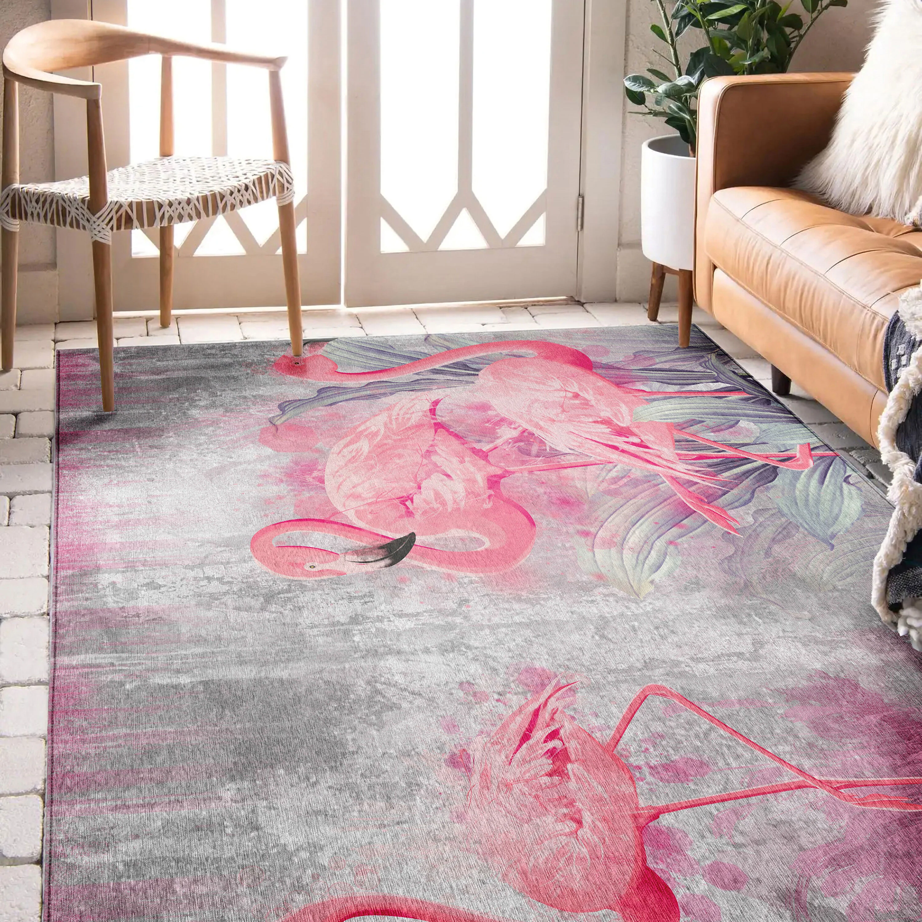 Tropical Flamingos Polyester Area Rug - Image 10