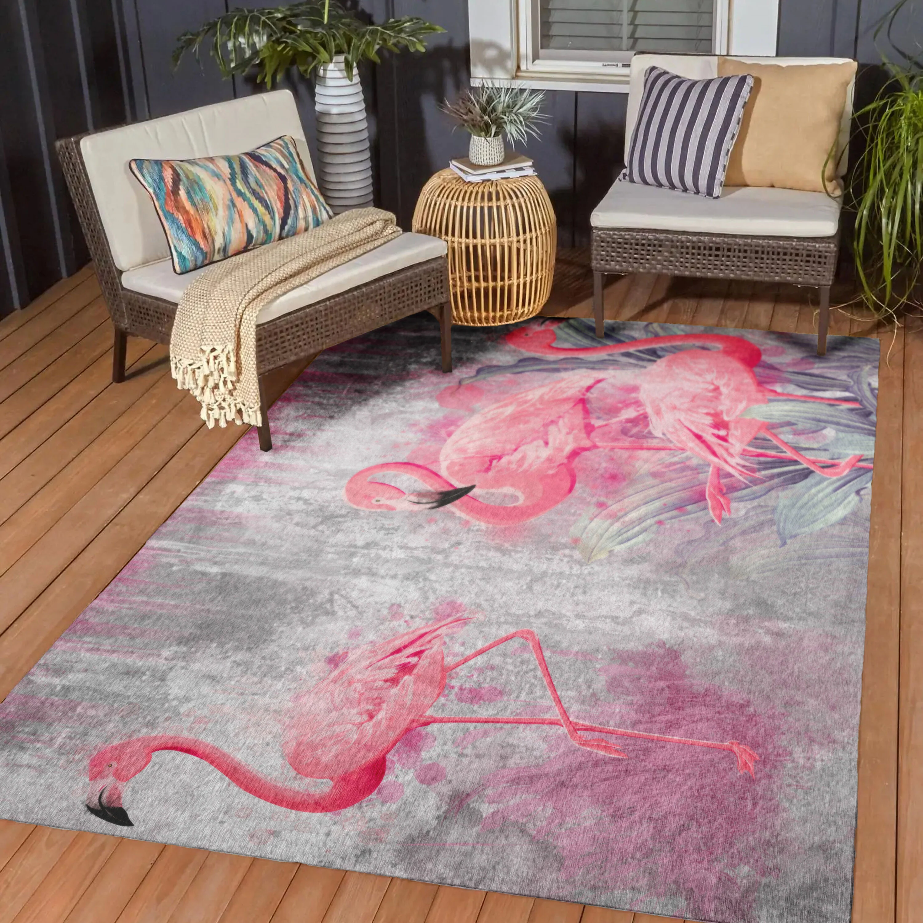 Tropical Flamingos Polyester Area Rug - Image 6