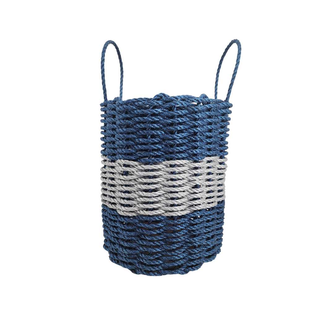 Authentic Maine Lobster Rope Storage Basket Navy Blue and Light Gray - Image 3