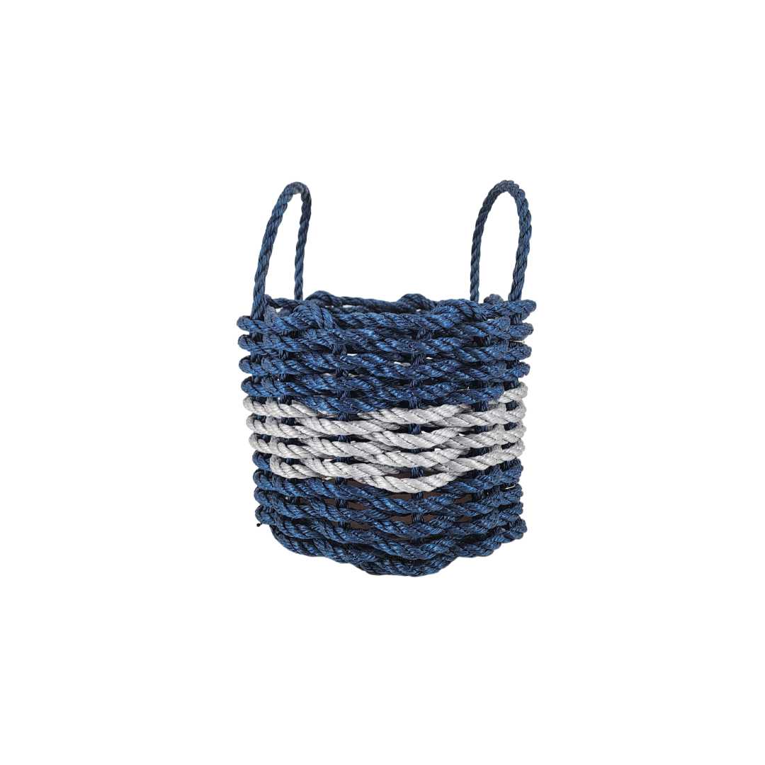 Authentic Maine Lobster Rope Storage Basket Navy Blue and Light Gray - Image 4