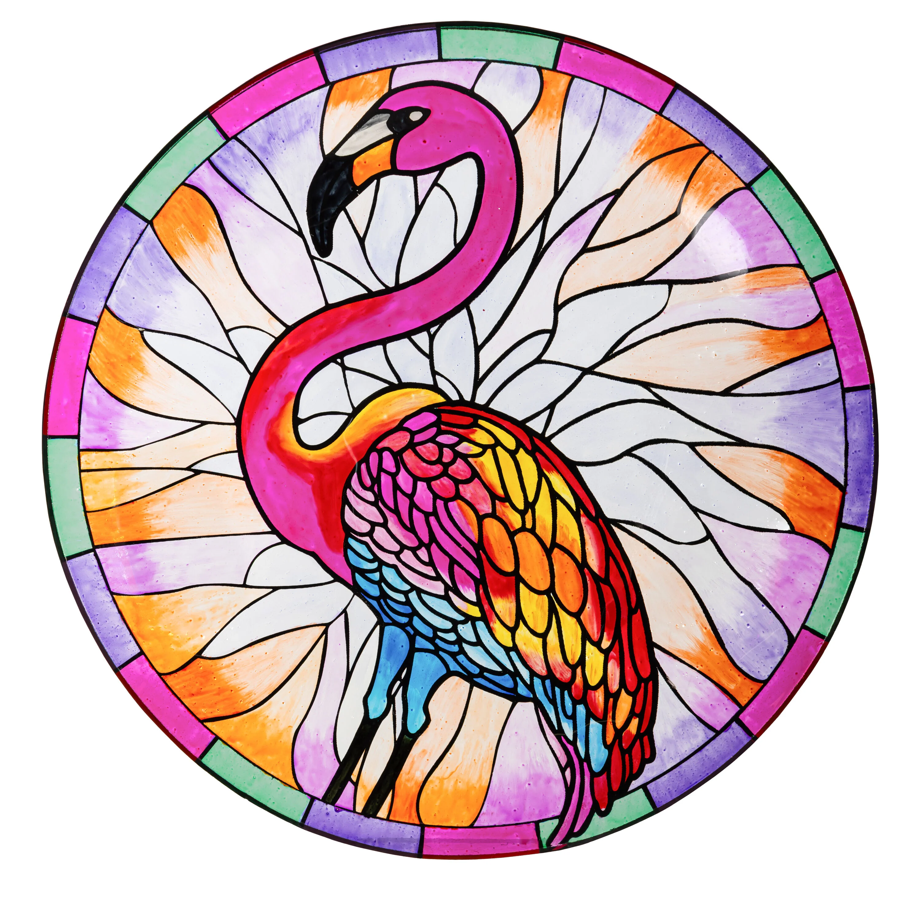 Palm Beach Birdbath, Stained Glass Flamingo Birdbath, 18" - Image 2