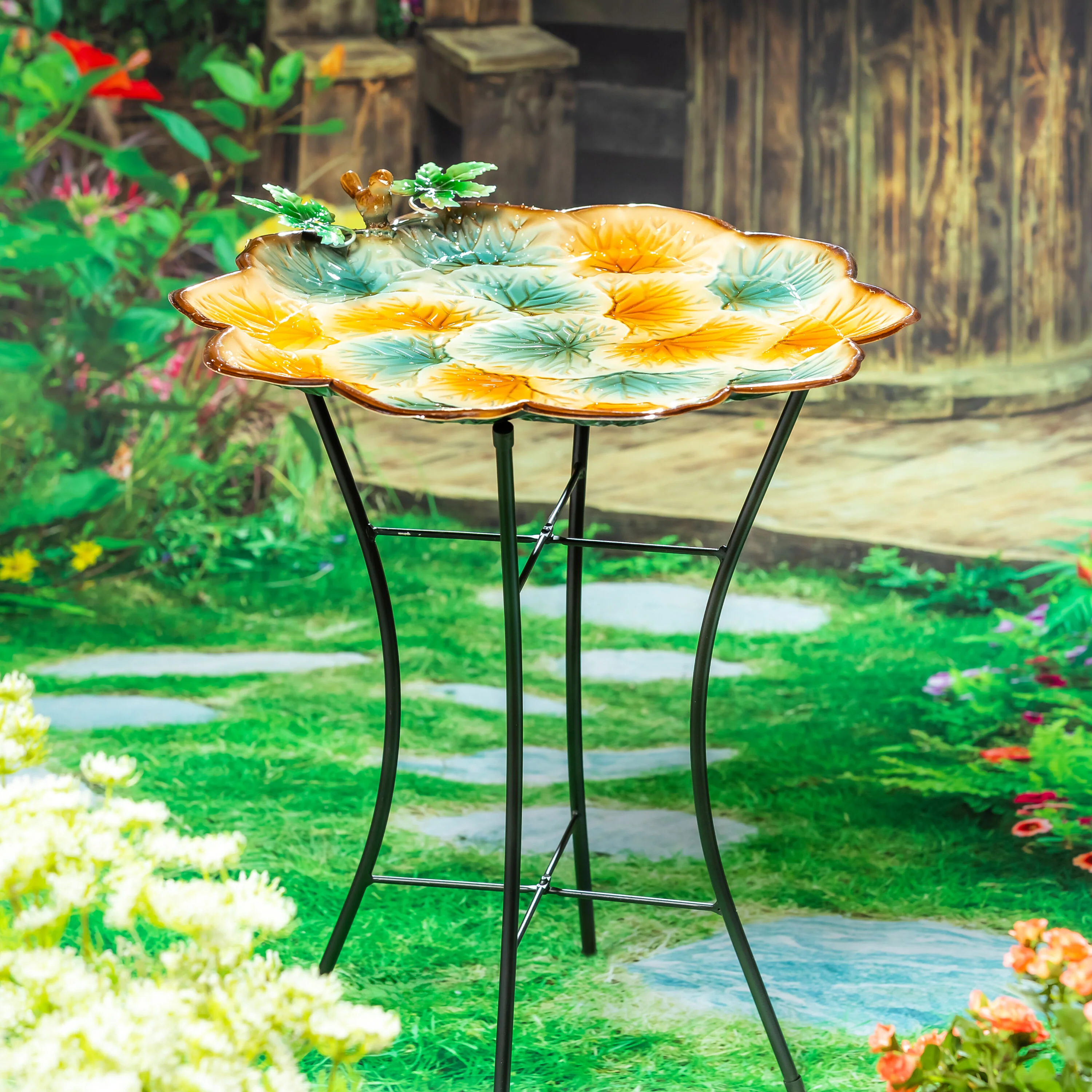 What She Shed Birdbath, Metal Multi Leaf Birdbath with Stand