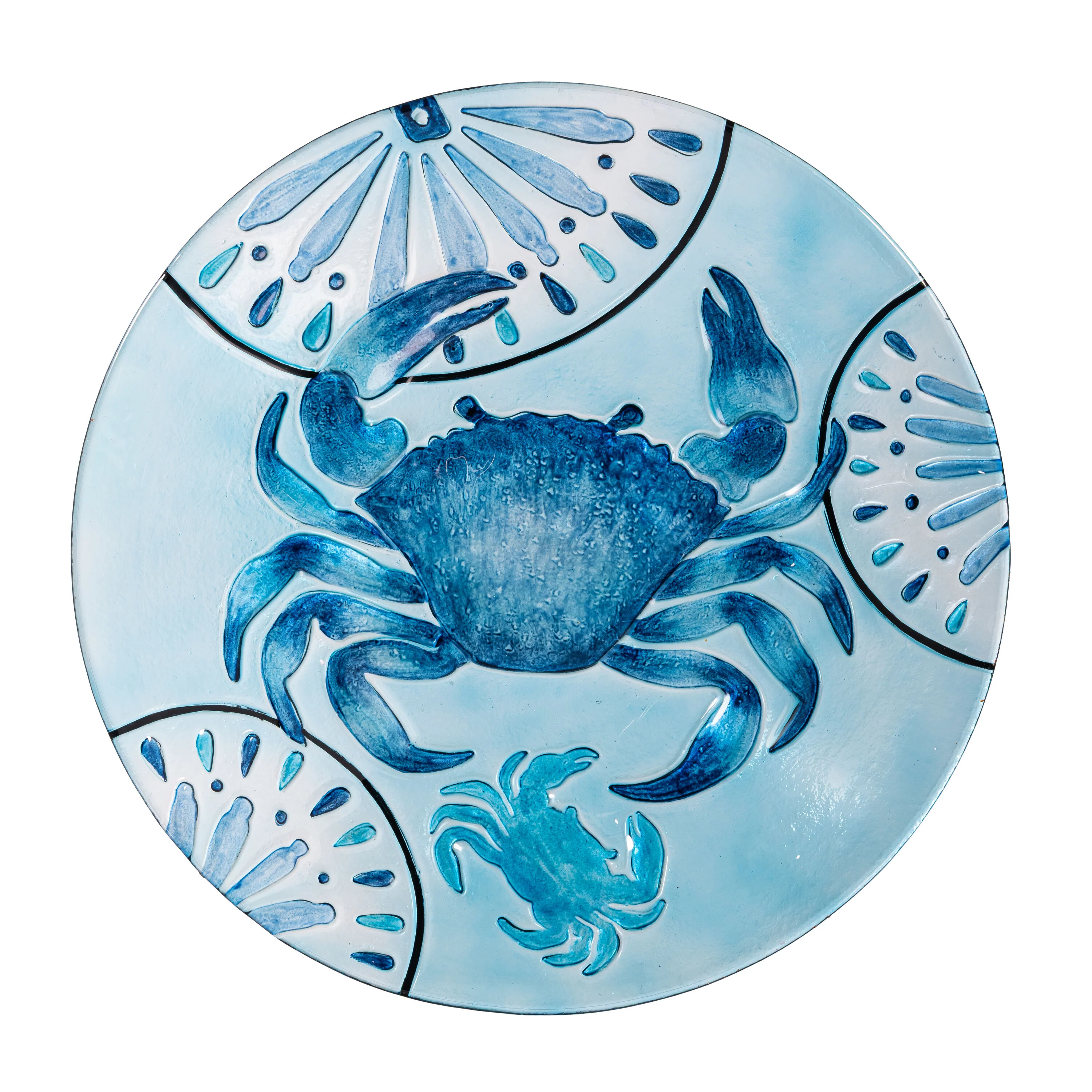 Blue Coastal Birdbath. Blue Crab Glass Birdbath, 18" - Image 2
