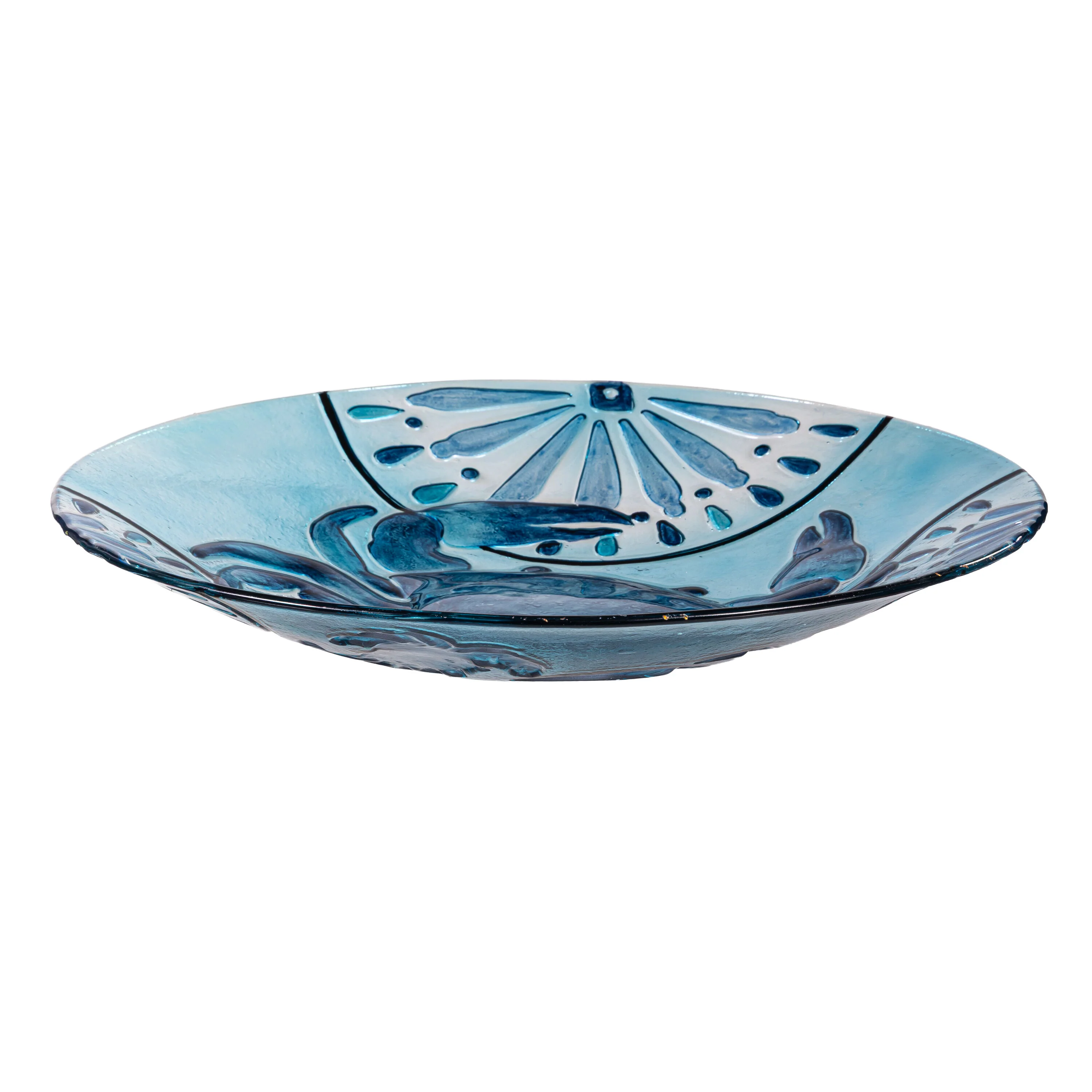 Blue Coastal Birdbath. Blue Crab Glass Birdbath, 18" - Image 3
