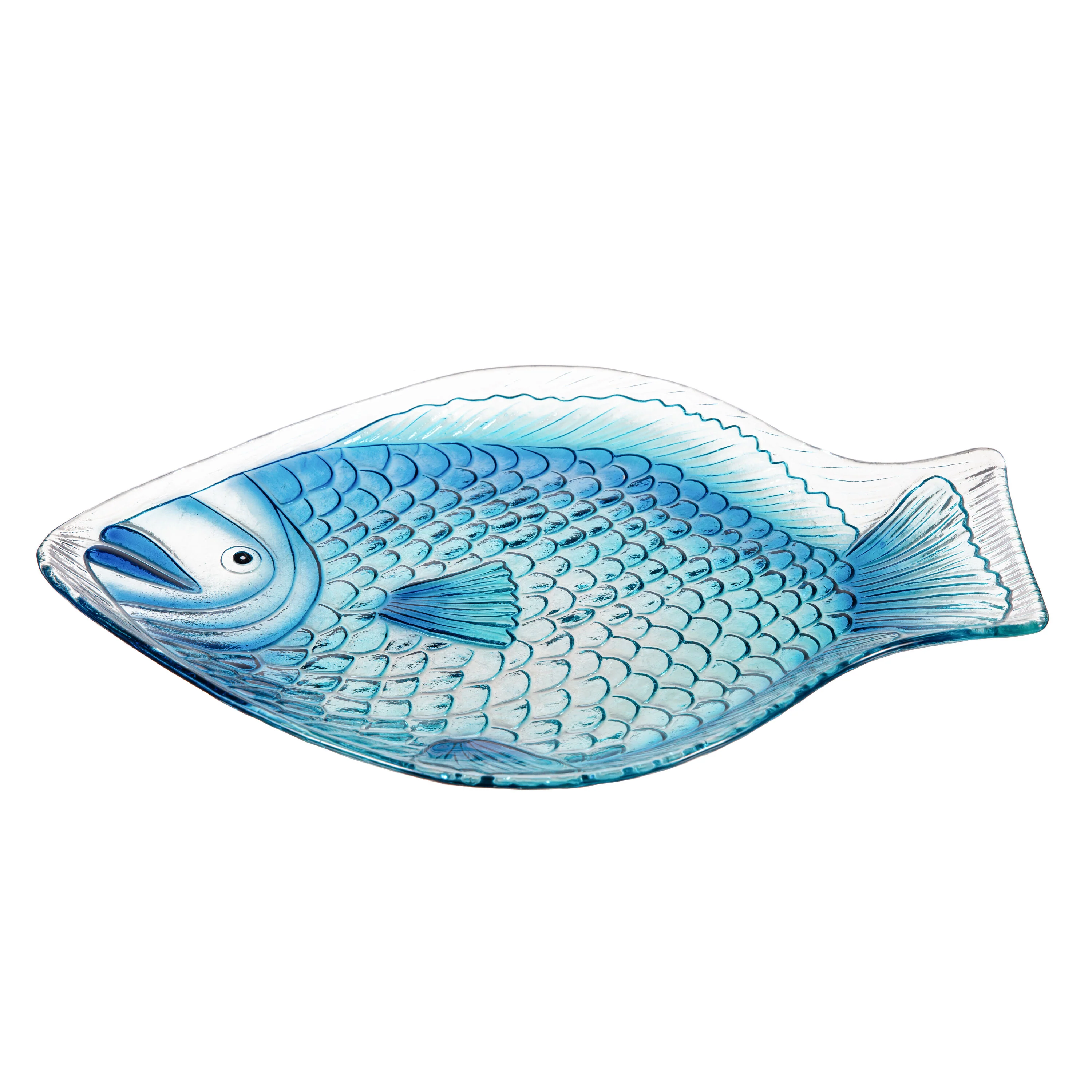 Blue Coastal Birdbath, Blue Fish Glass Birdbath, 18" - Image 3