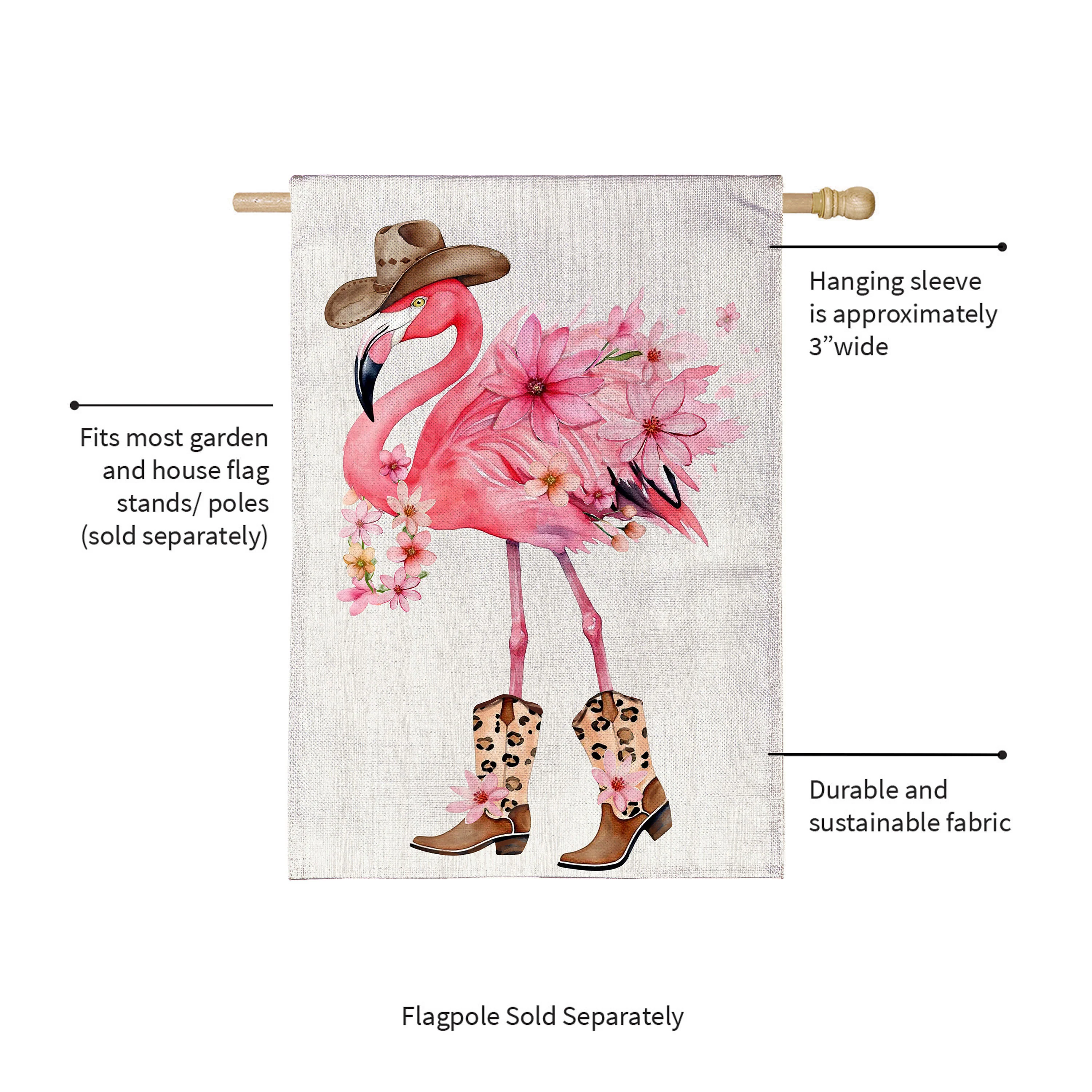Western Flamingo Burlap House Flag - Image 5