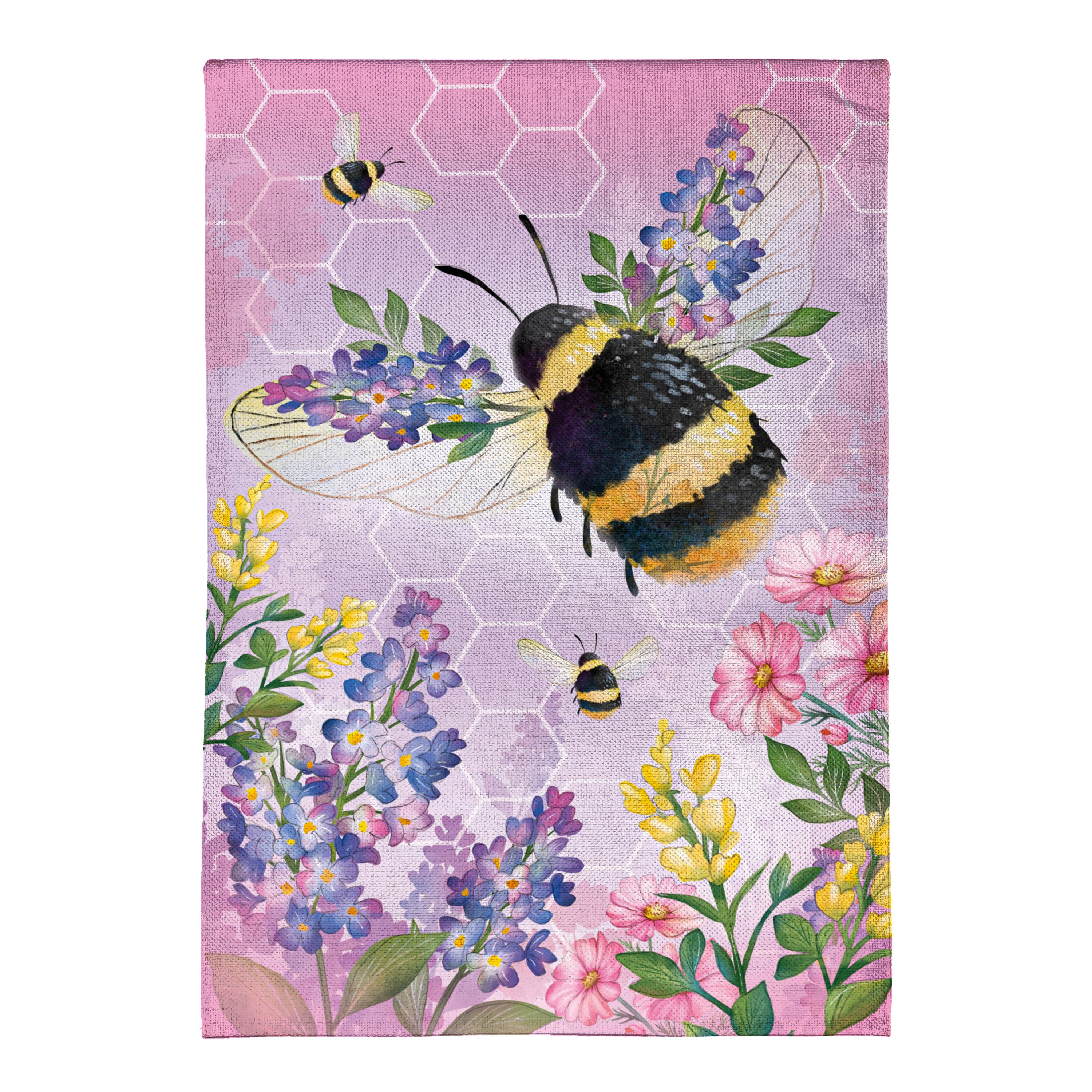 Pollinator Garden Pink Florals Bee Burlap Garden Flag - Image 2