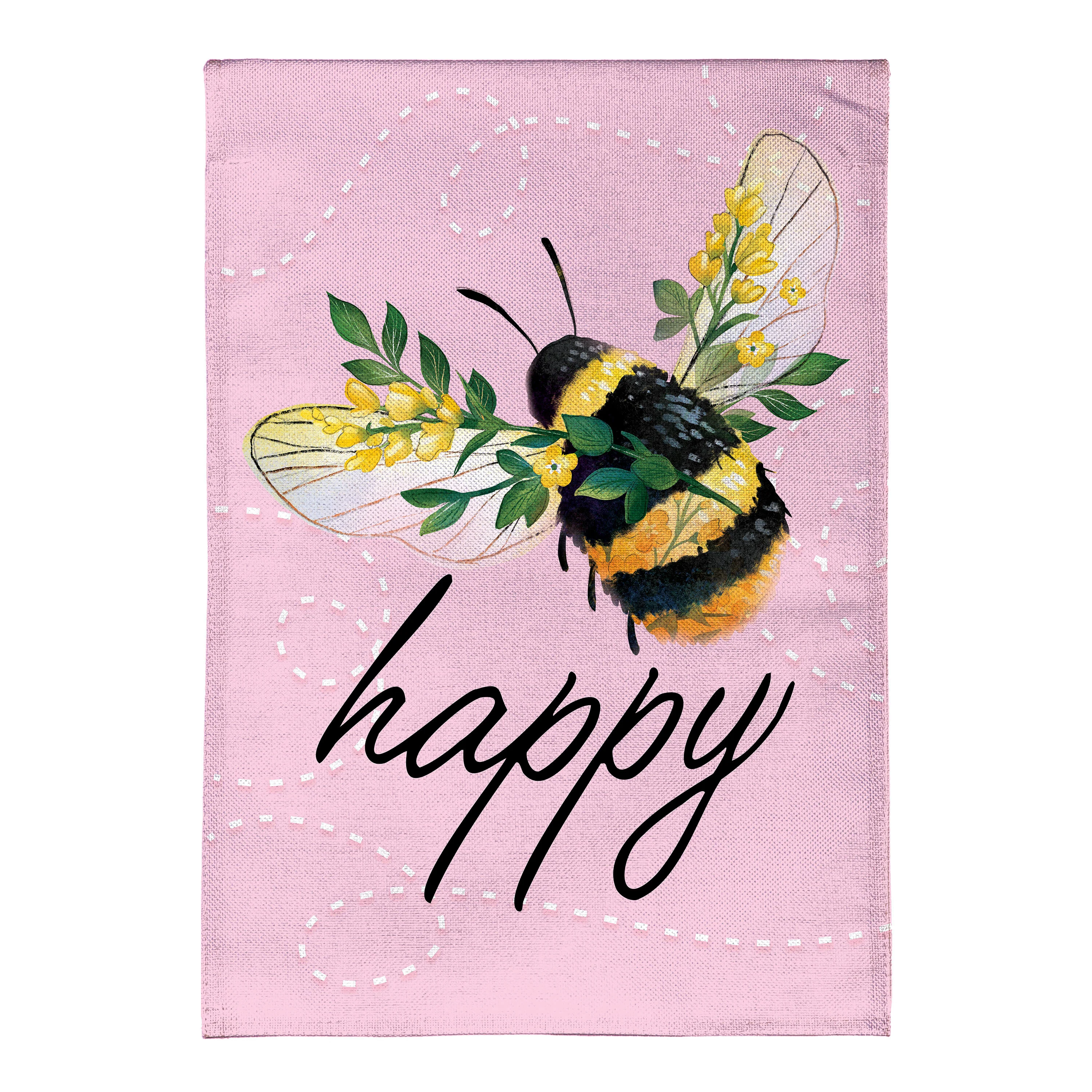 Bee Happy Pink Burlap Garden Flag - Image 2