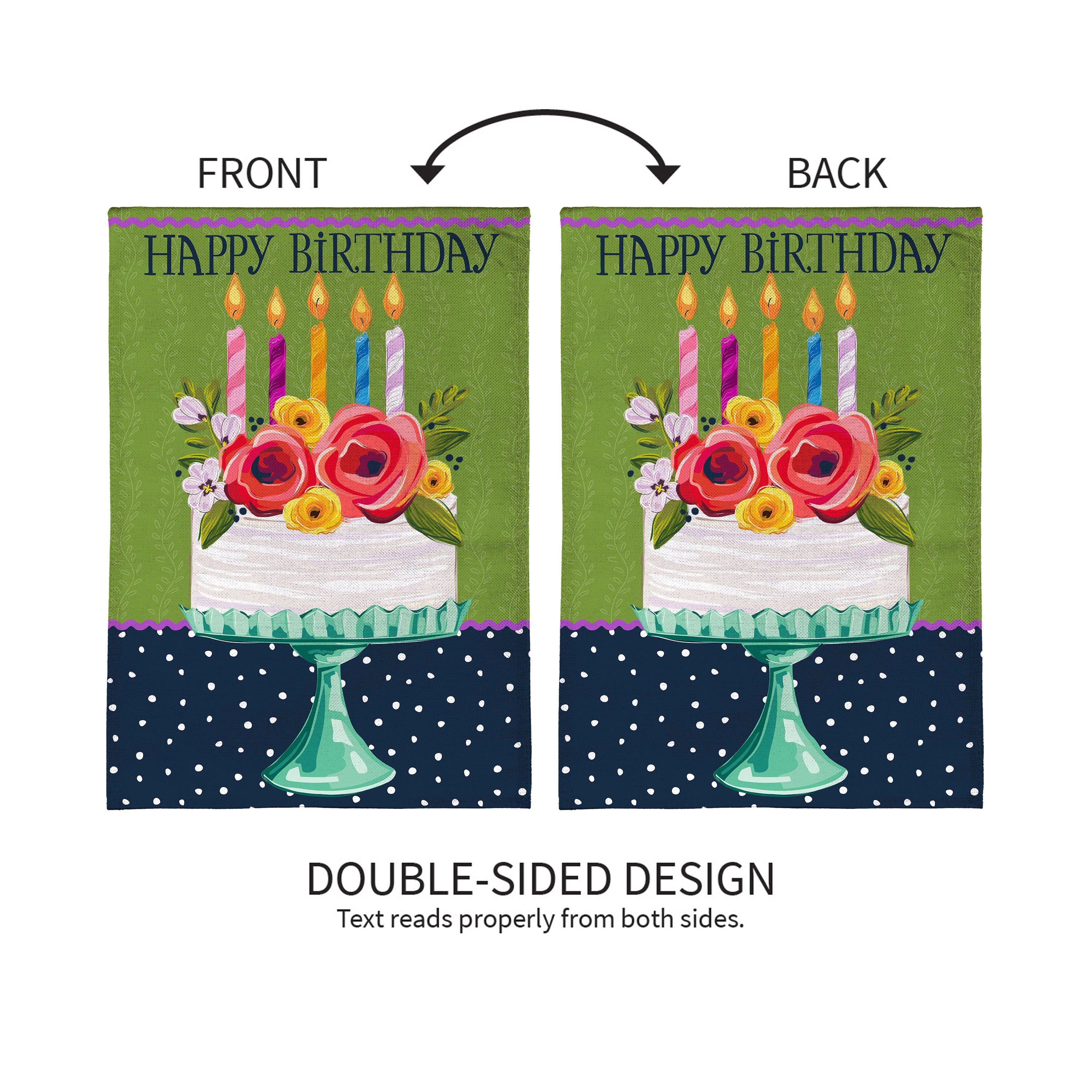Floral Happy Birthday Cake Burlap Garden Flag - Image 5