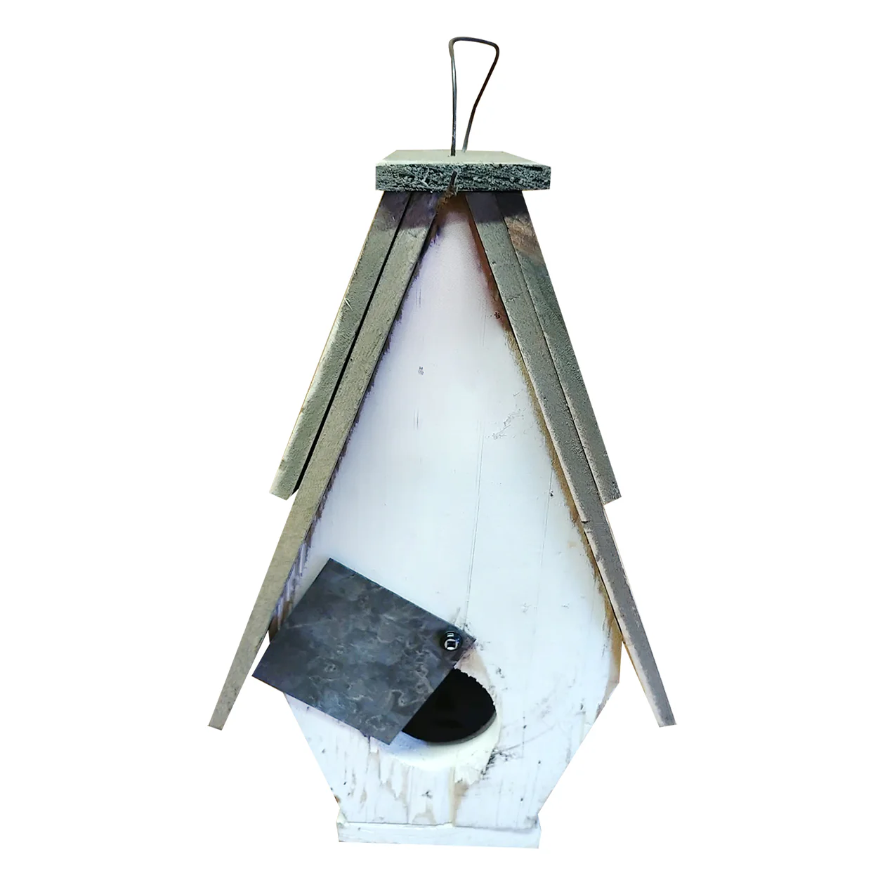 A Framed Bird House with Hand-Painted flowers and Wood Roof - Image 3