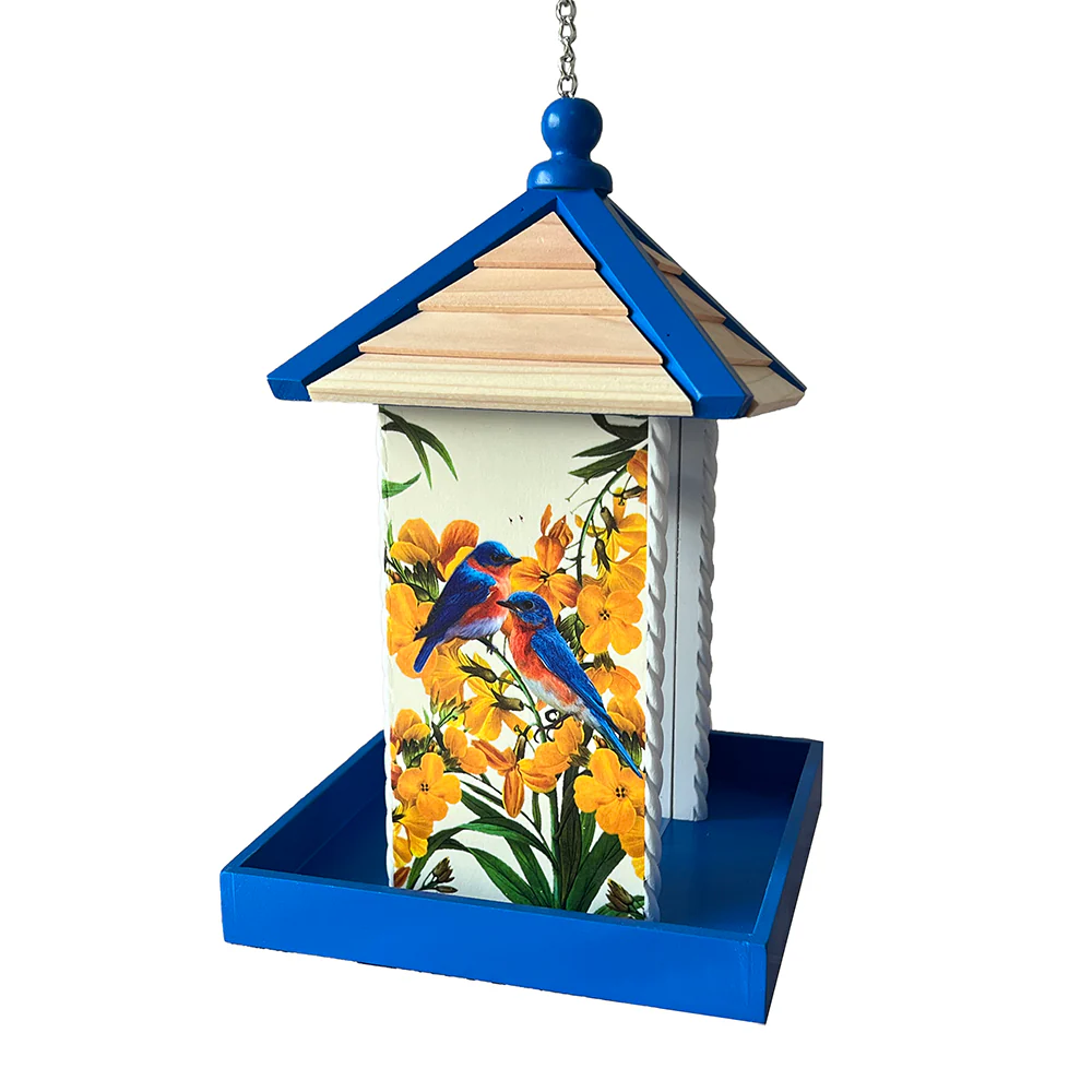 Townhouse Bird Feeder with Bluebirds and Camellia - Image 3