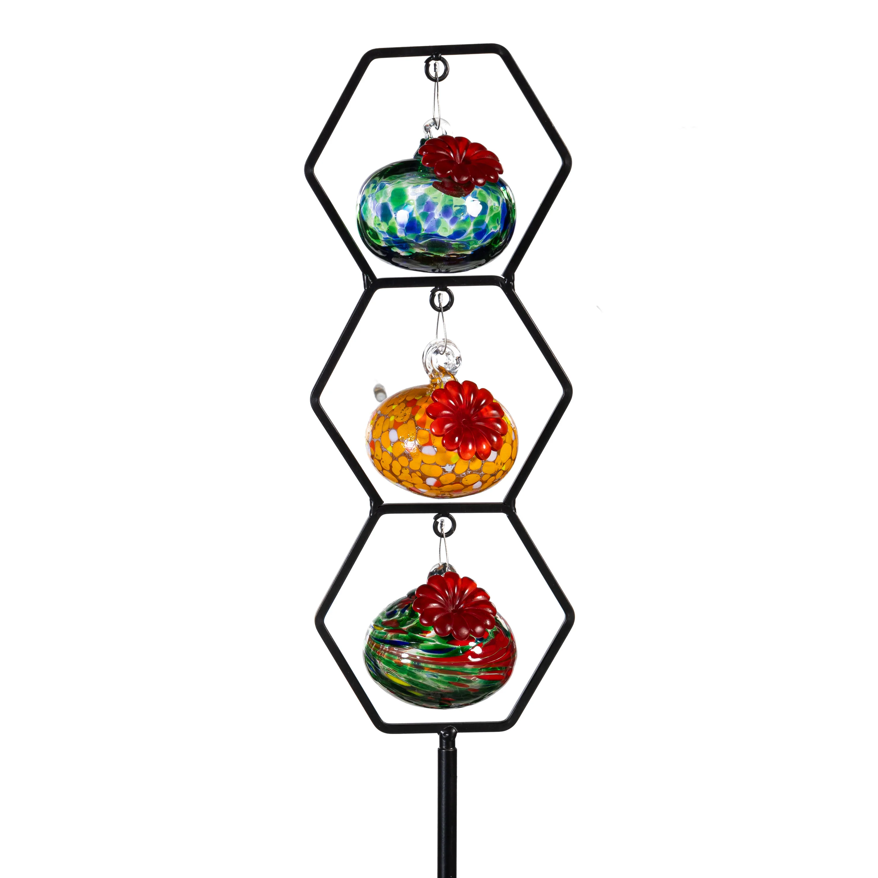 Pollinator Garden Bird Feeder, Glass Hummingbird Feeder Trio Stake - Image 3
