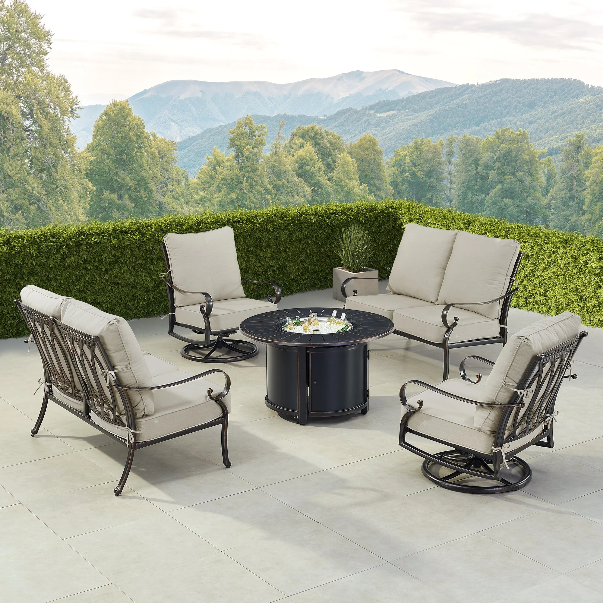Black Aluminum Fire Table Set with Two Loveseats and Two Club Chairs - Image 3