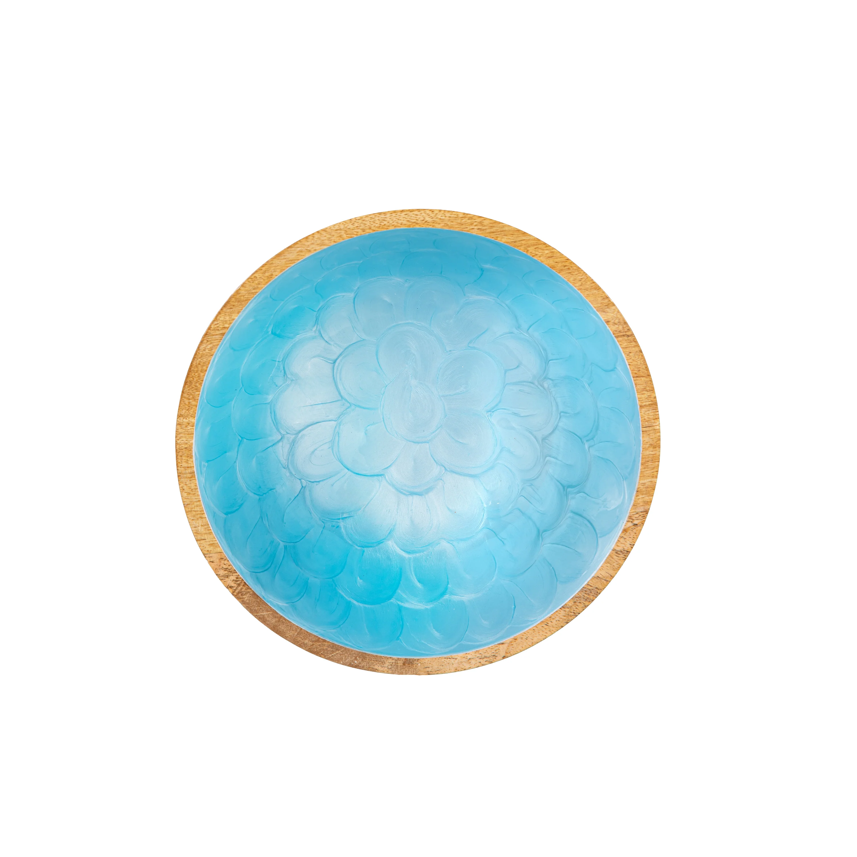Blue Coastal Bowl Wood with Scalloped Enamel, Set of 2 - Image 6