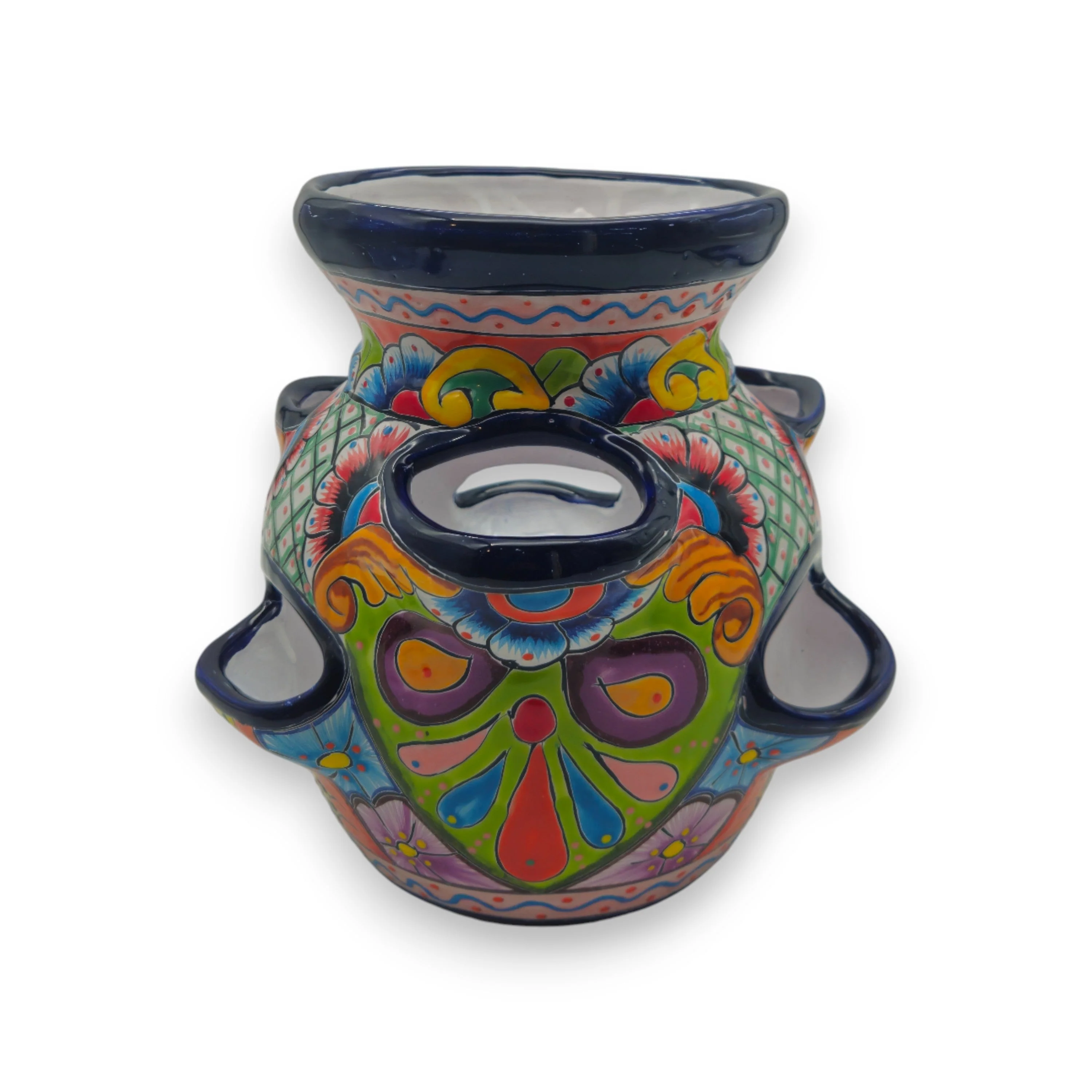 Blue Rim Talavera Strawberry Pot | Hand-Painted Mexican Planter - Image 3