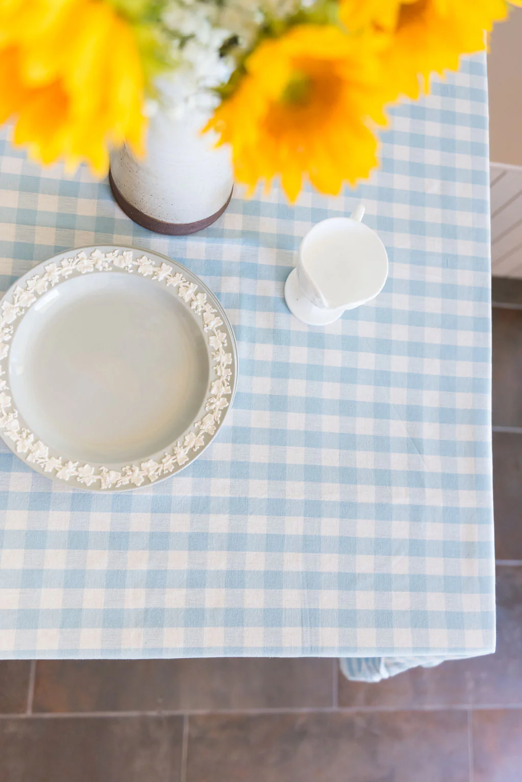 Blue Ruffled Gingham Tablecloth - Image 4